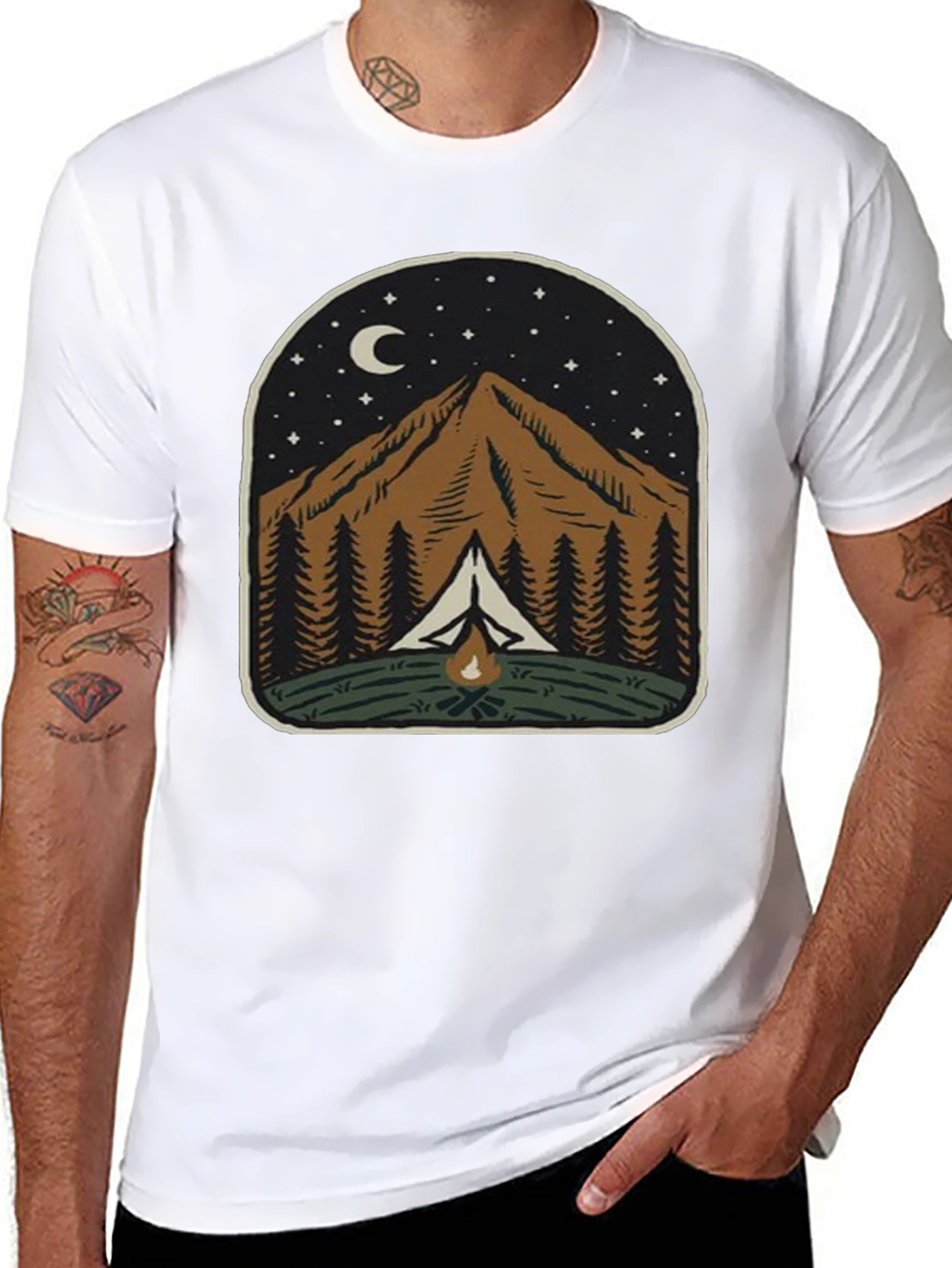 Mountain Campfire Graphic Tee - Night Adventure Shirt