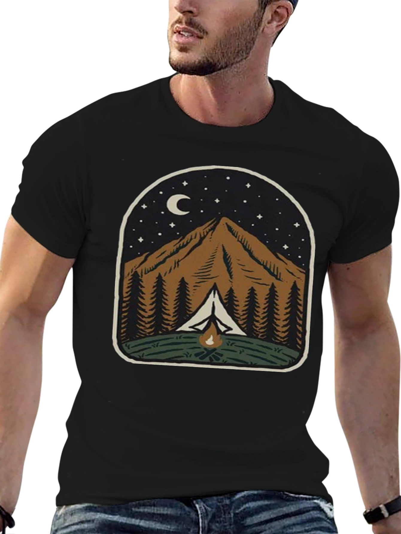 Mountain Campfire Graphic Tee - Night Adventure Shirt