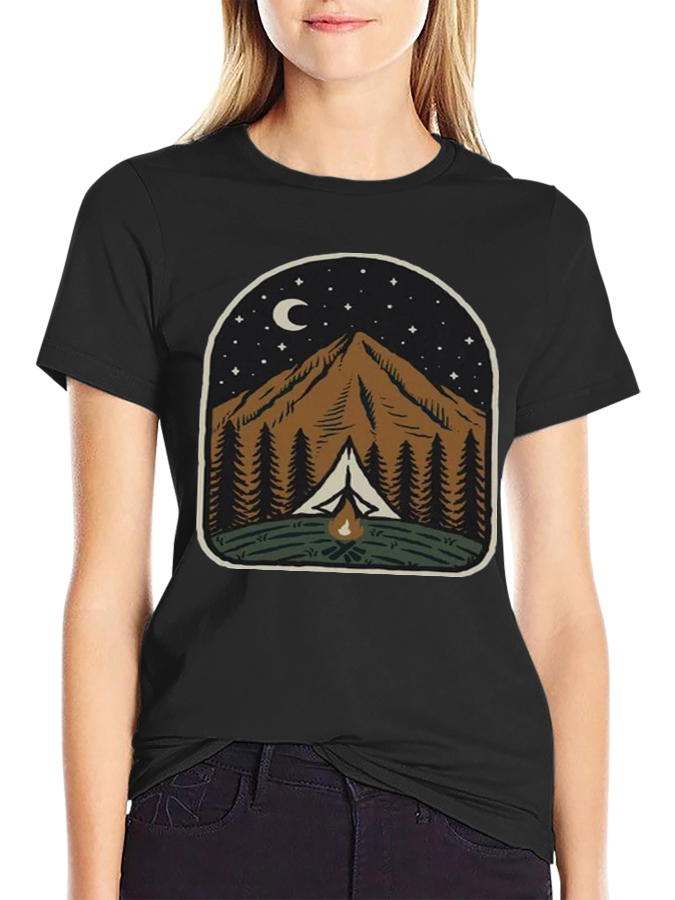Mountain Campfire Graphic Tee - Night Adventure Shirt