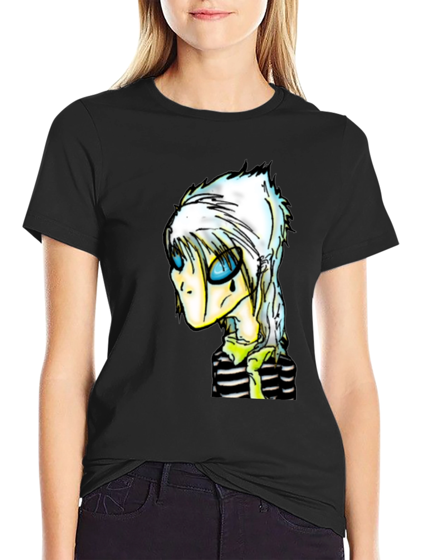 Unique Cartoon Character Black T-Shirt