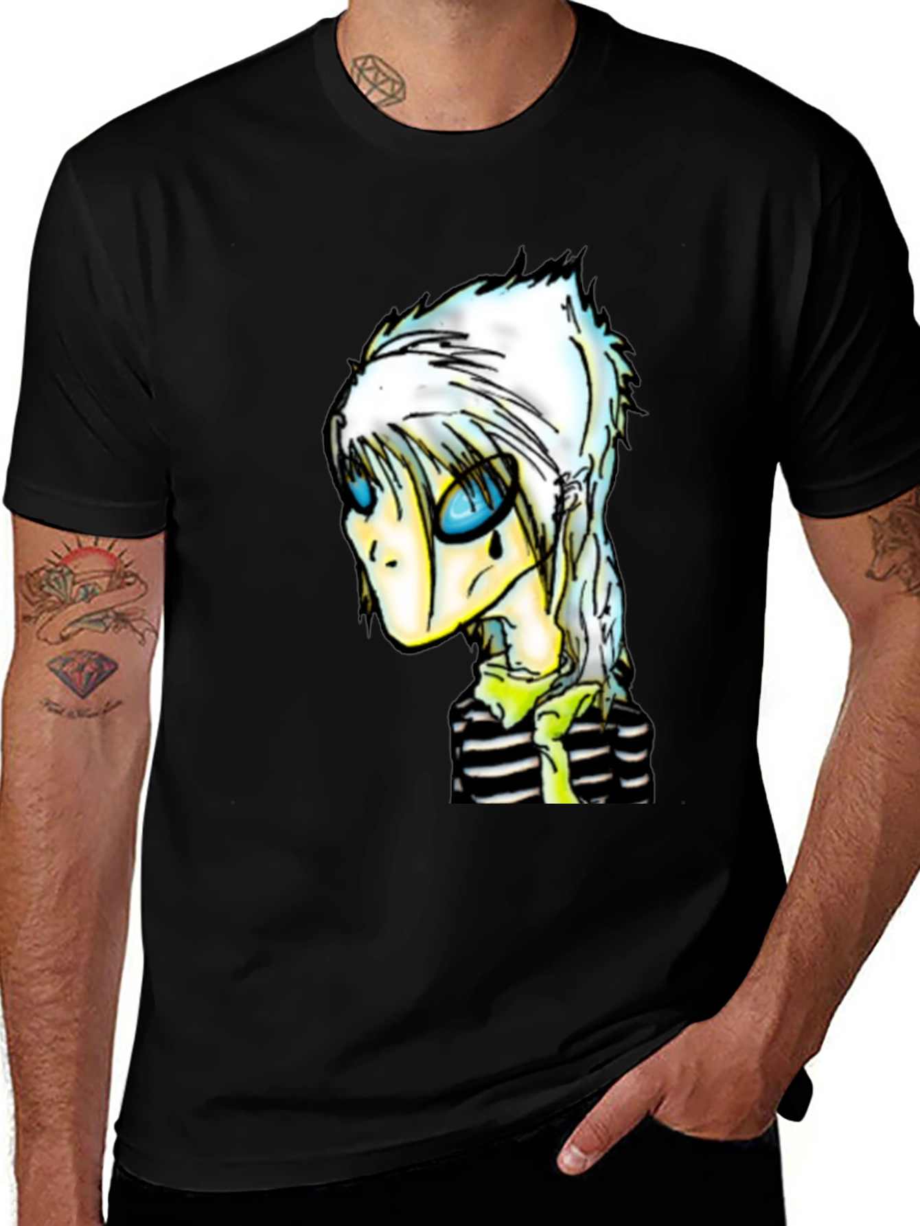 Unique Cartoon Character Black T-Shirt