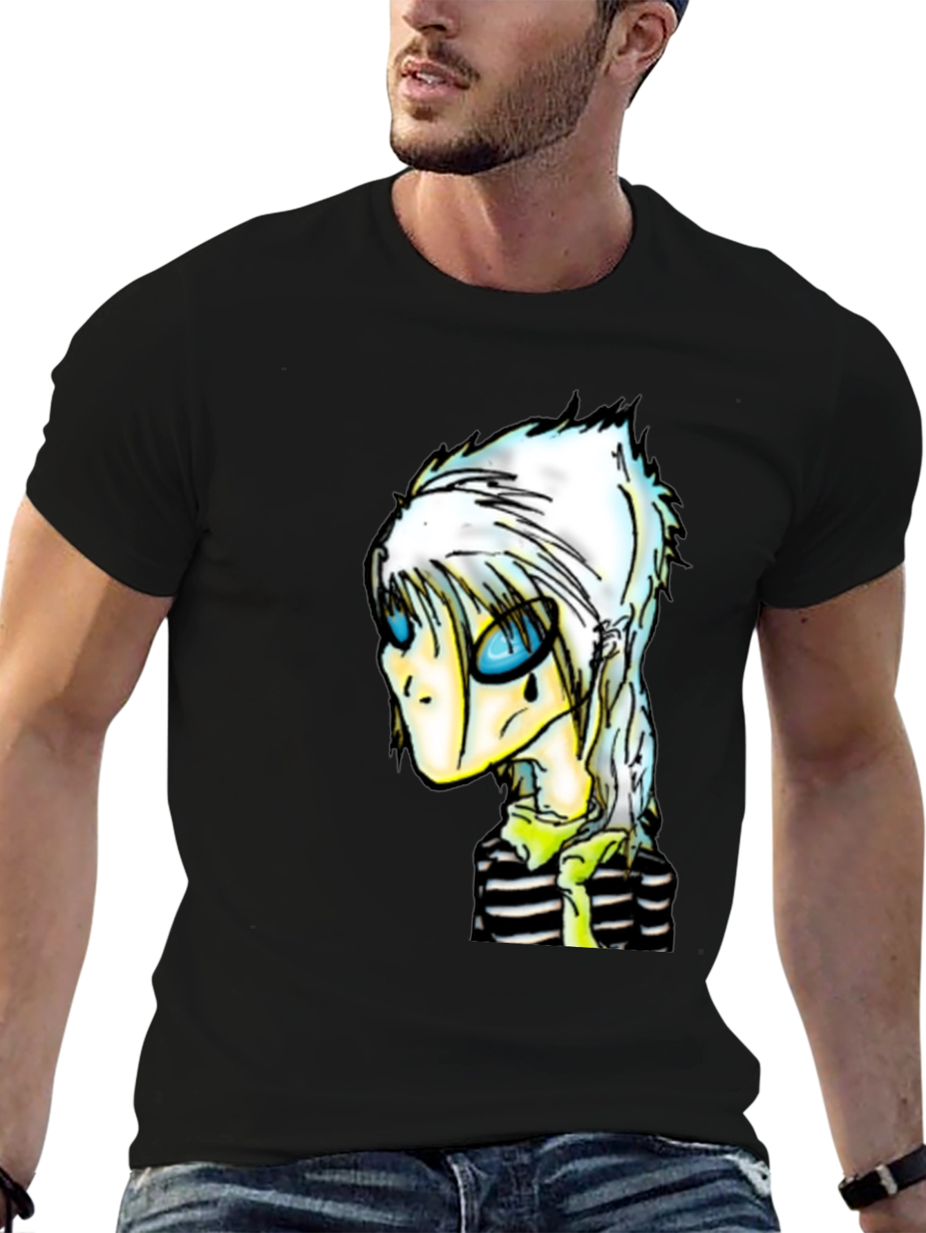 Unique Cartoon Character Black T-Shirt