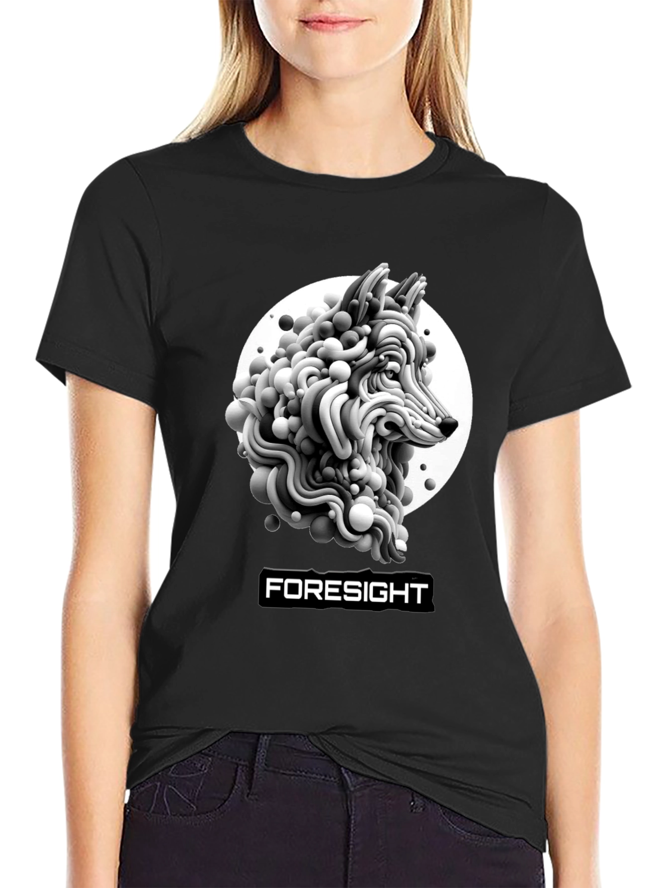 Foresight Wolf Art Black T-Shirt