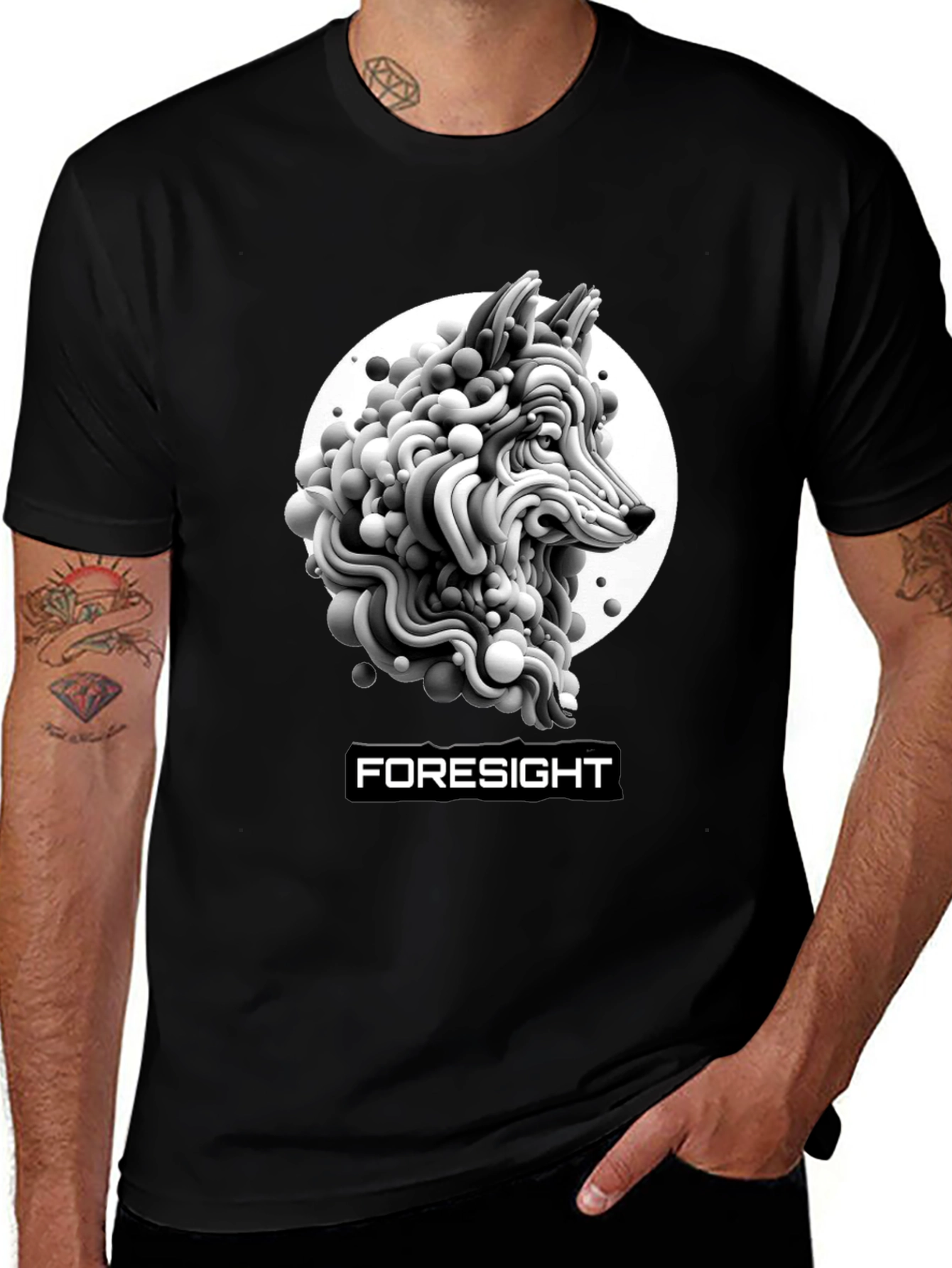 Foresight Wolf Art Black T-Shirt