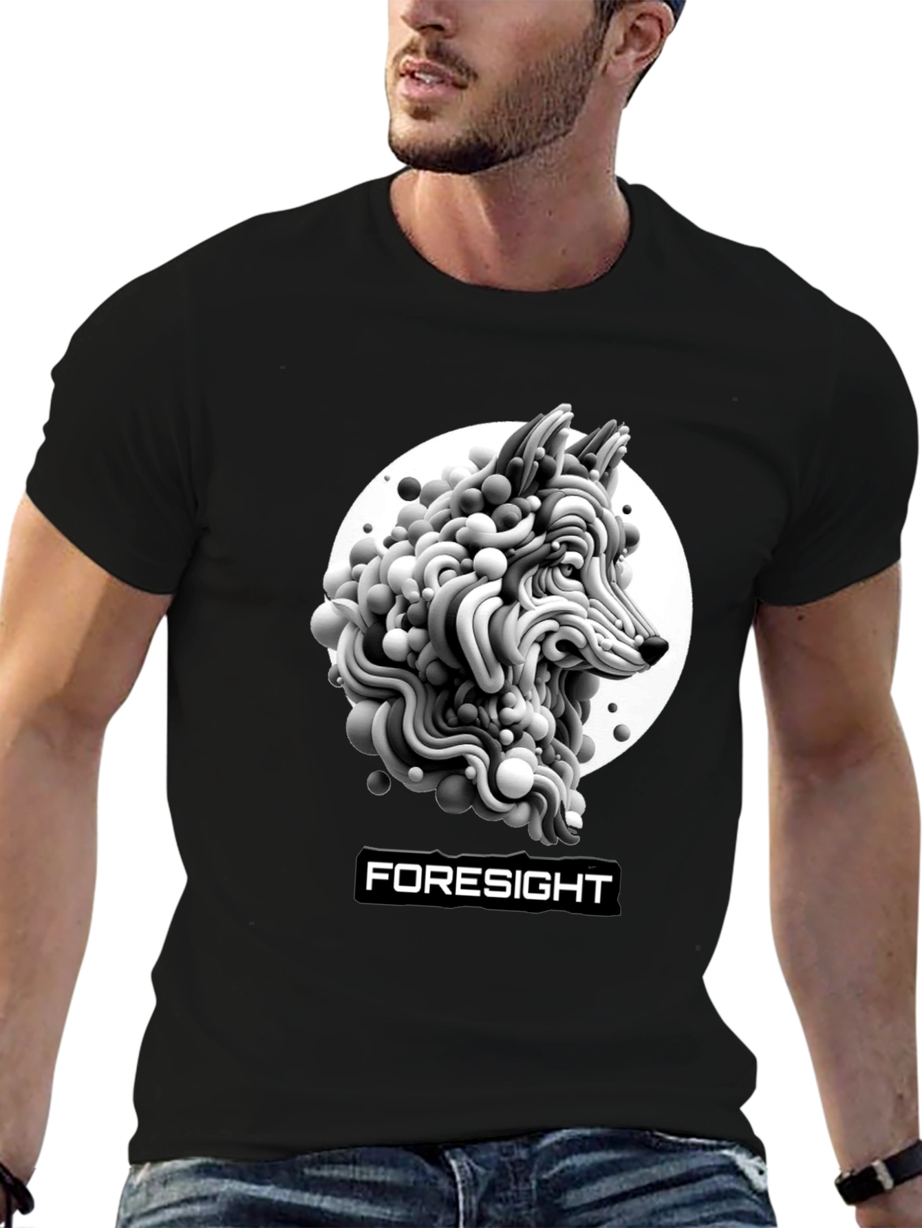 Foresight Wolf Art Black T-Shirt
