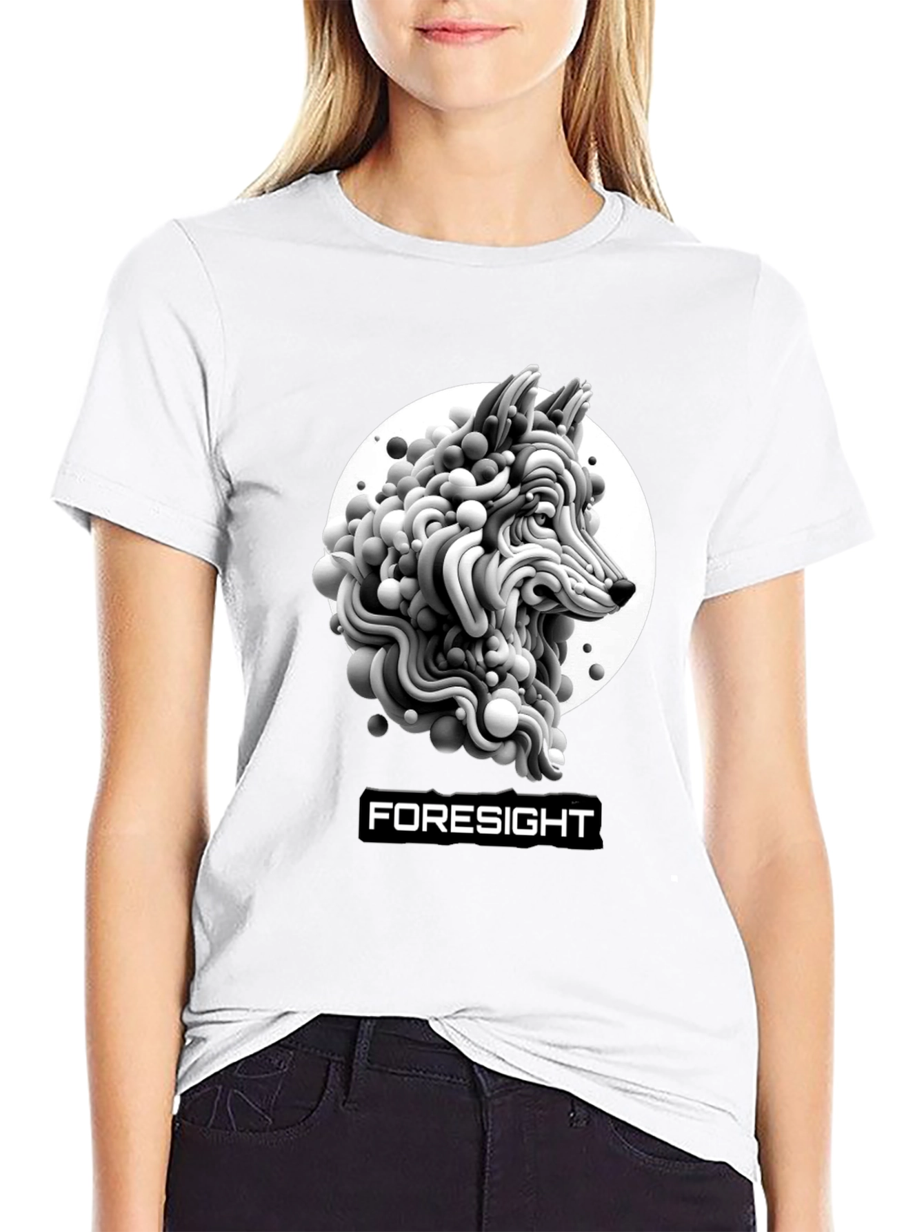 Foresight Wolf Art Black T-Shirt