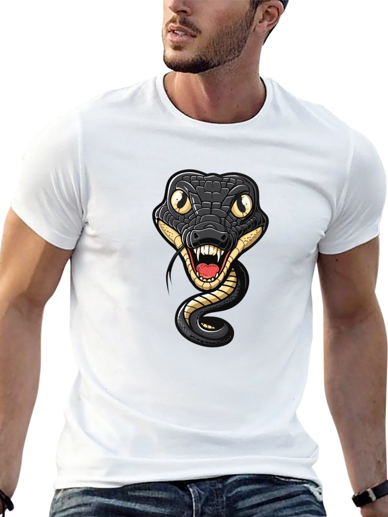 Snake Graphic Tee - Mens Black Cotton T-Shirt