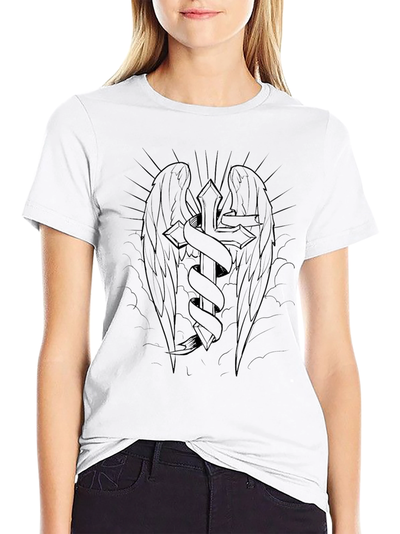 Cross Wings Graphic T-Shirt - Black