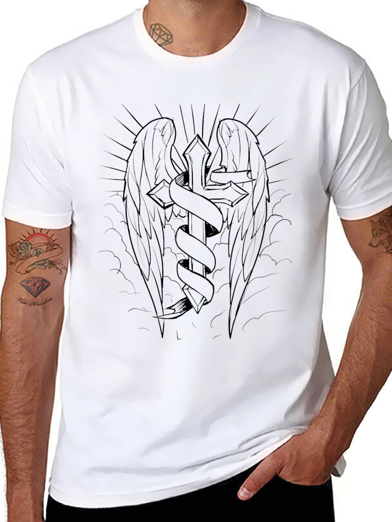 Cross Wings Graphic T-Shirt - Black