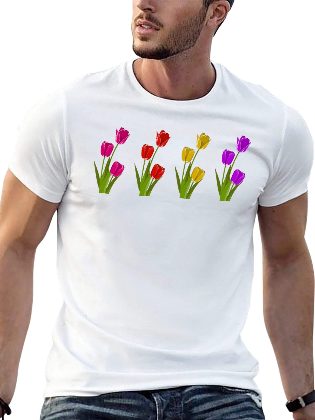 Floral Print T-Shirt - Unique Tulip Design