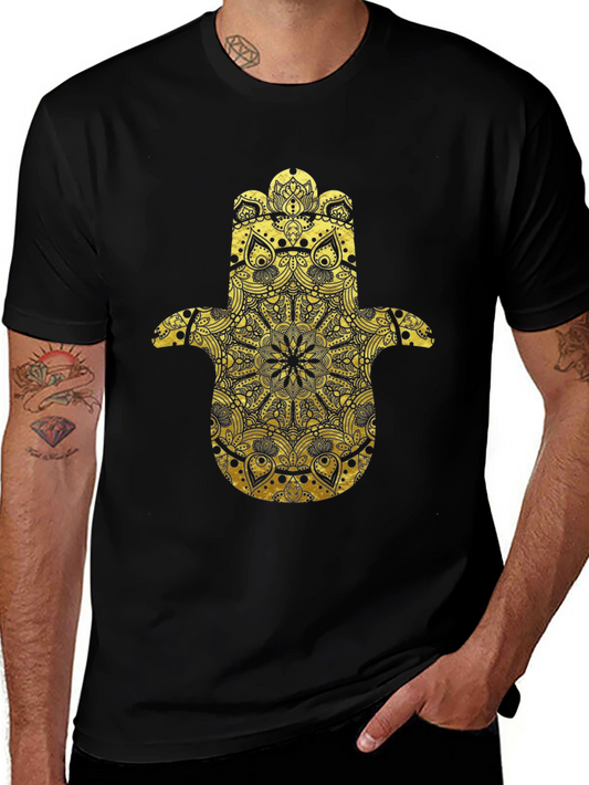 Golden Hamsa Hand Graphic Tee - Black Cotton Comfort