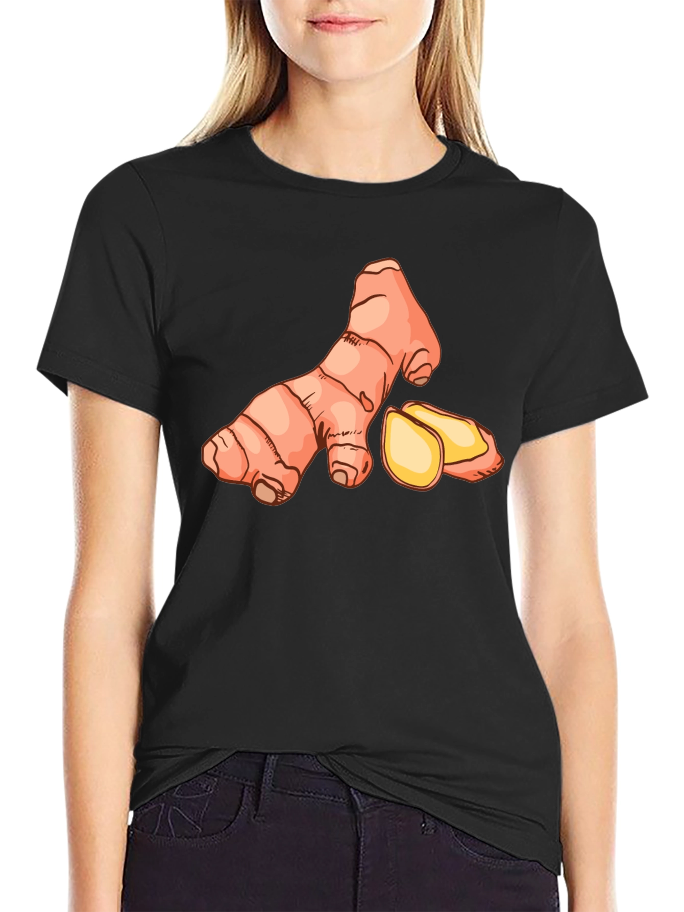 Ginger Root Graphic Tee - Black Casual T-Shirt