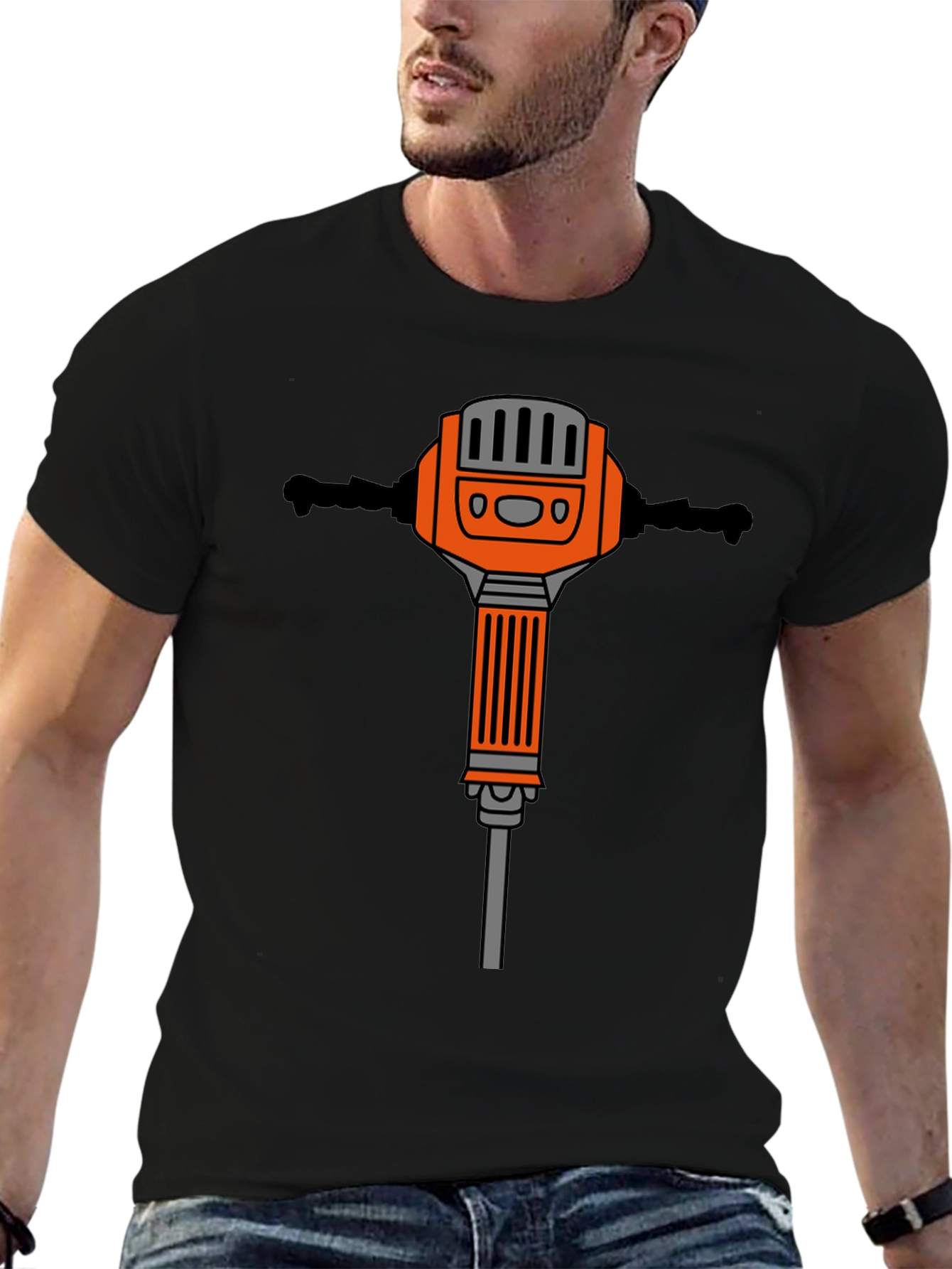 Black T-Shirt with Jackhammer Graphic