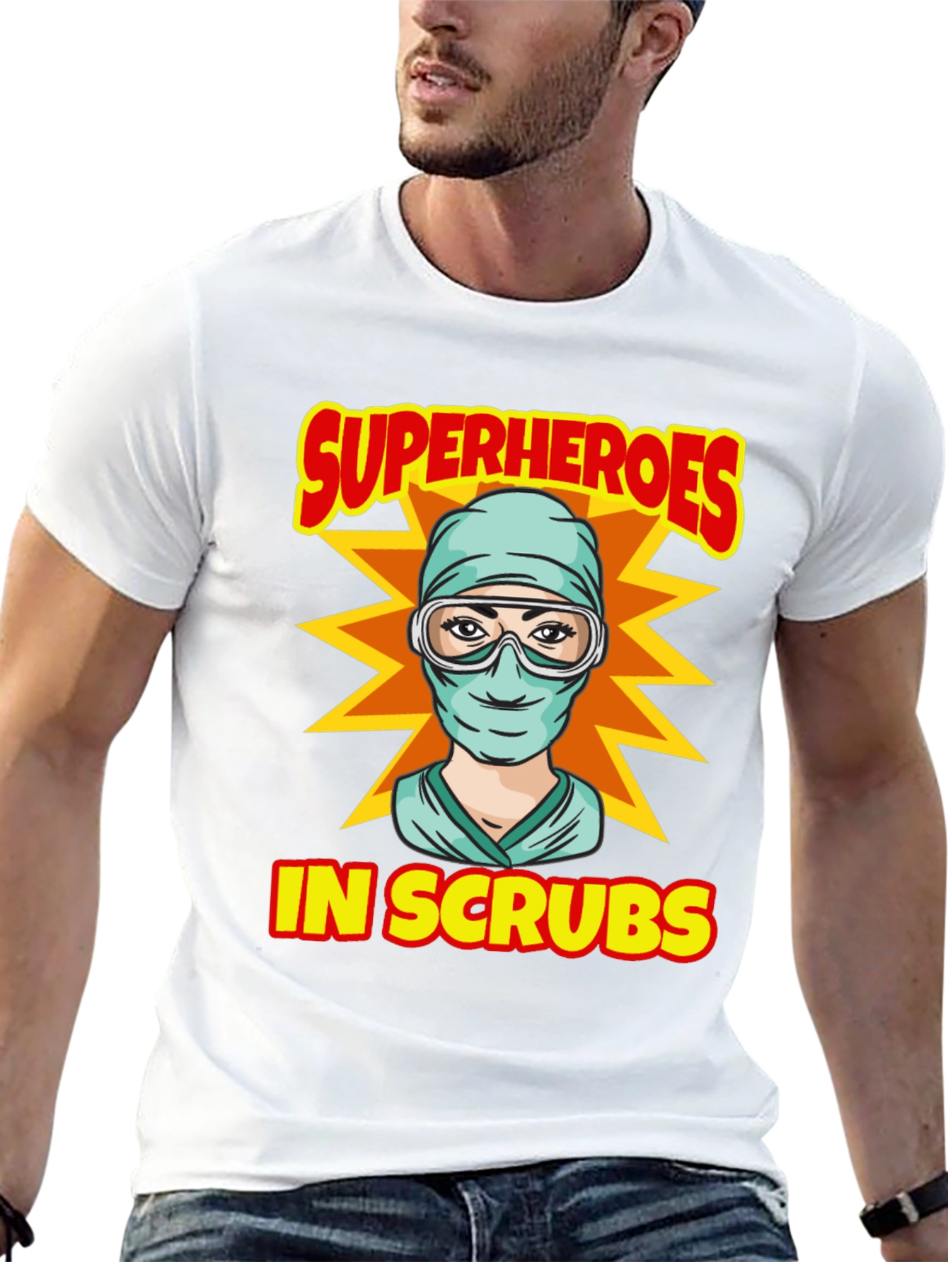Superheroes in Scrubs Graphic T-Shirt