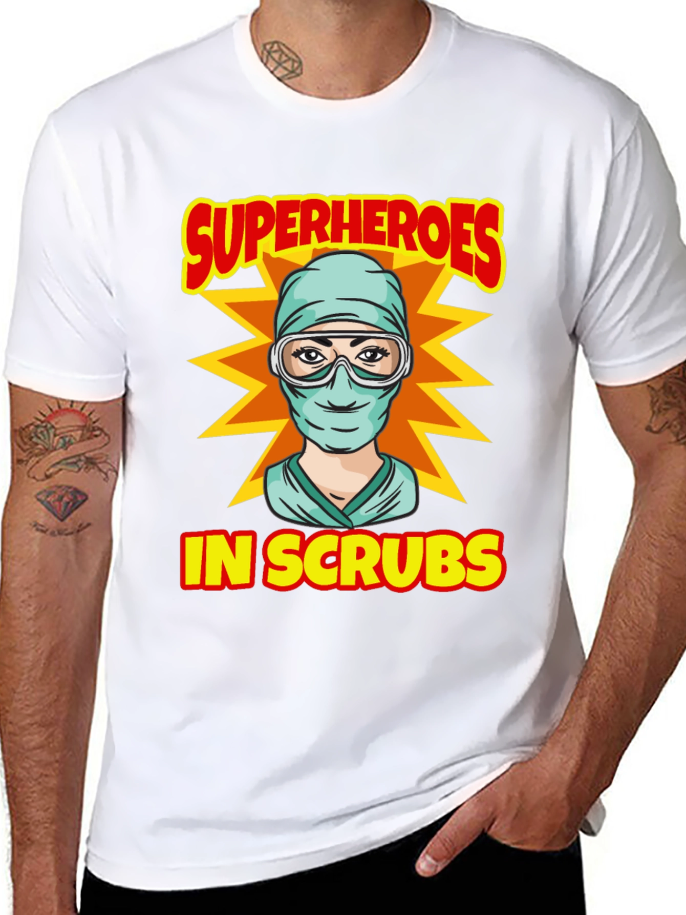 Superheroes in Scrubs Graphic T-Shirt