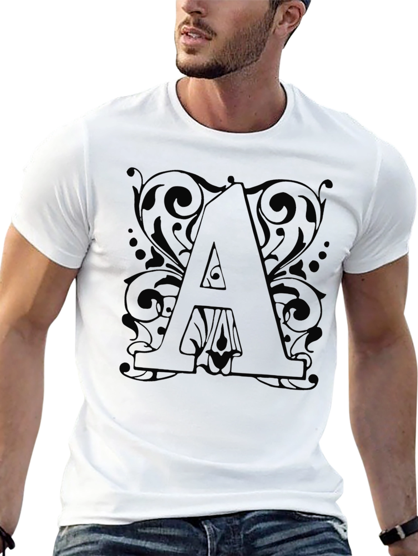 Letter A Black Graphic Tee Shirt