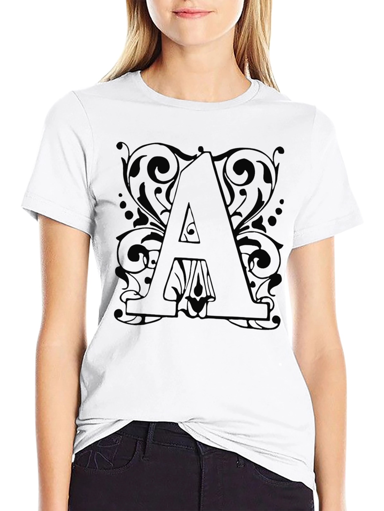 Letter A Black Graphic Tee Shirt