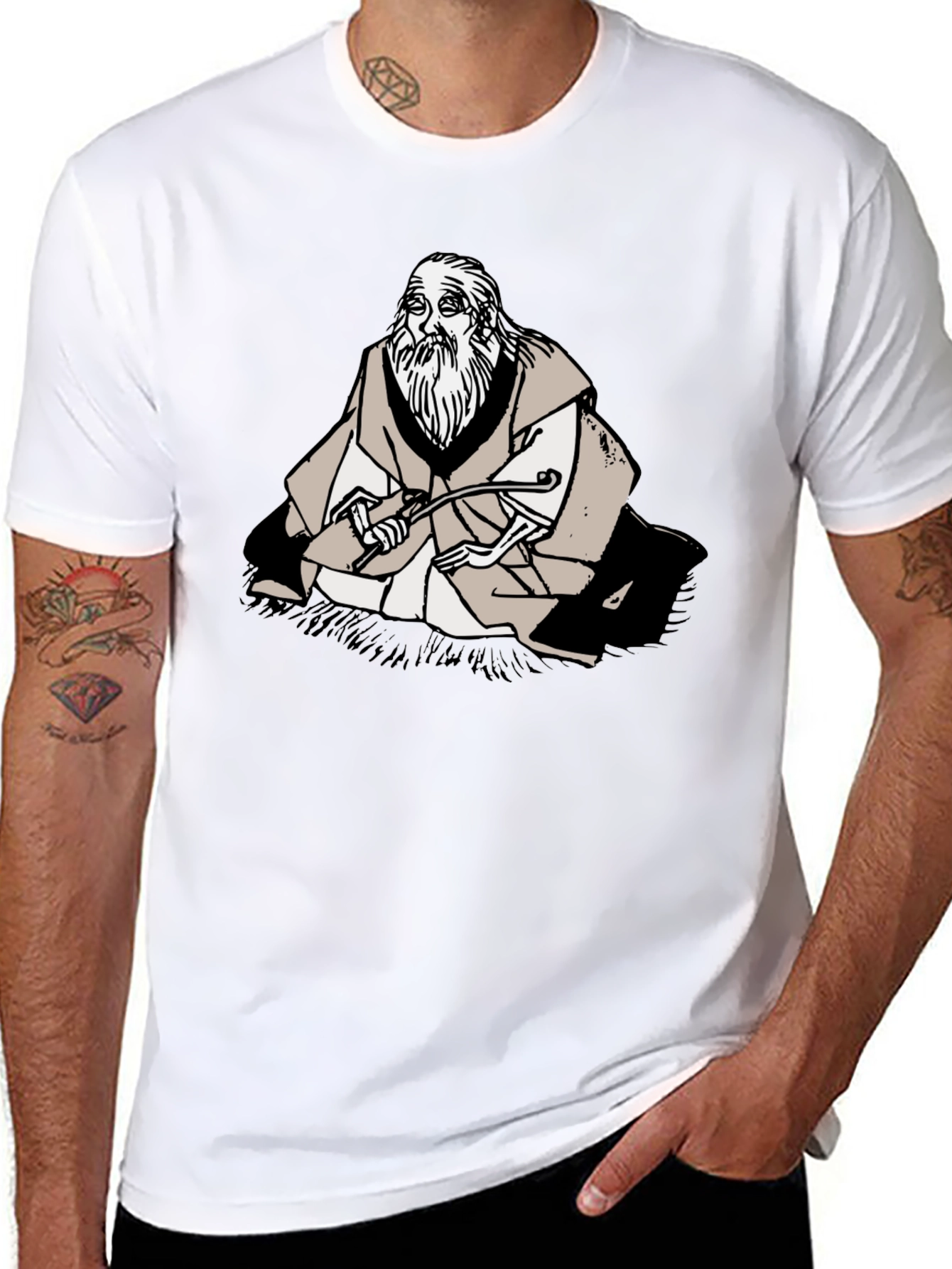 Wise Old Man Graphic Tee - Unique Black T-Shirt
