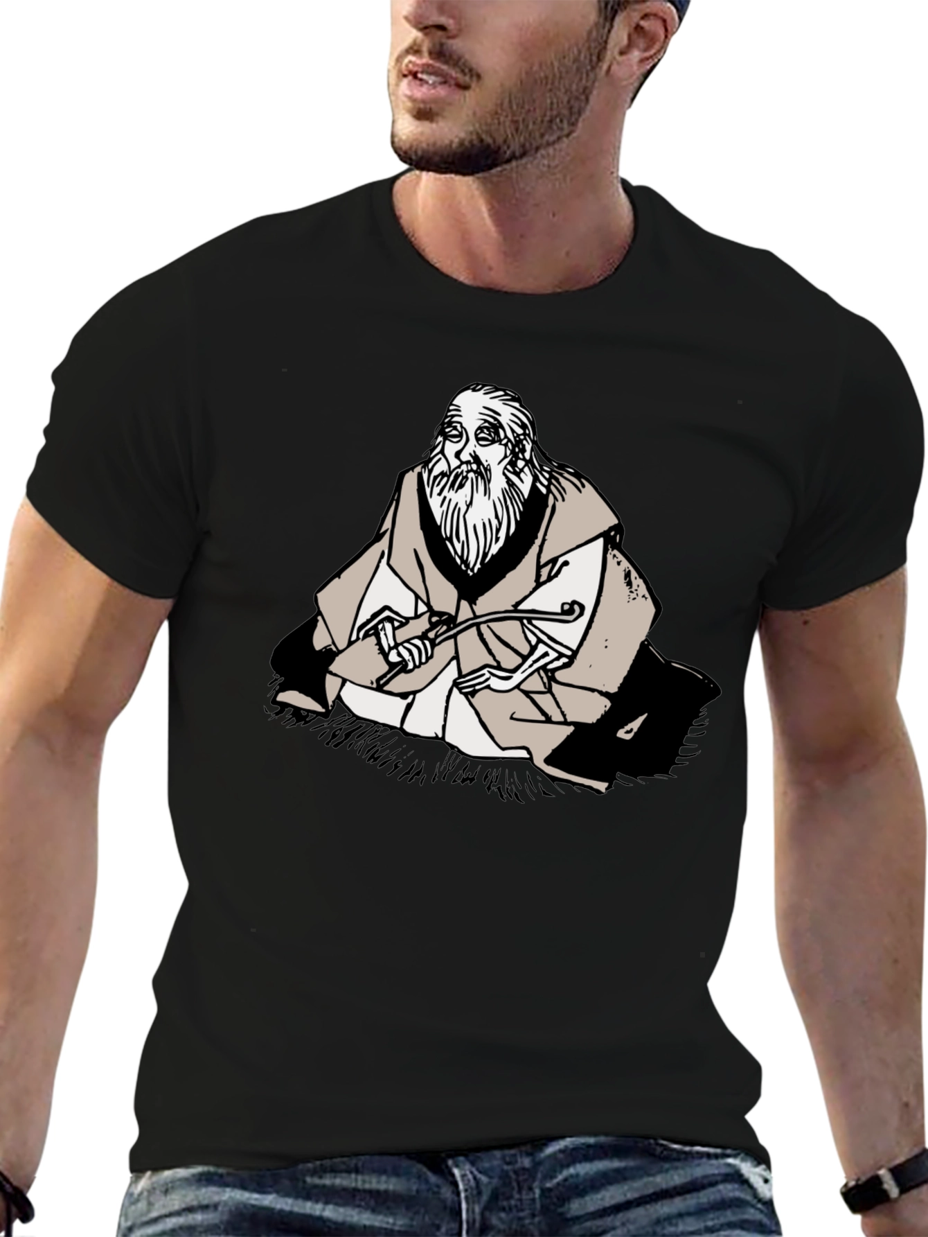 Wise Old Man Graphic Tee - Unique Black T-Shirt