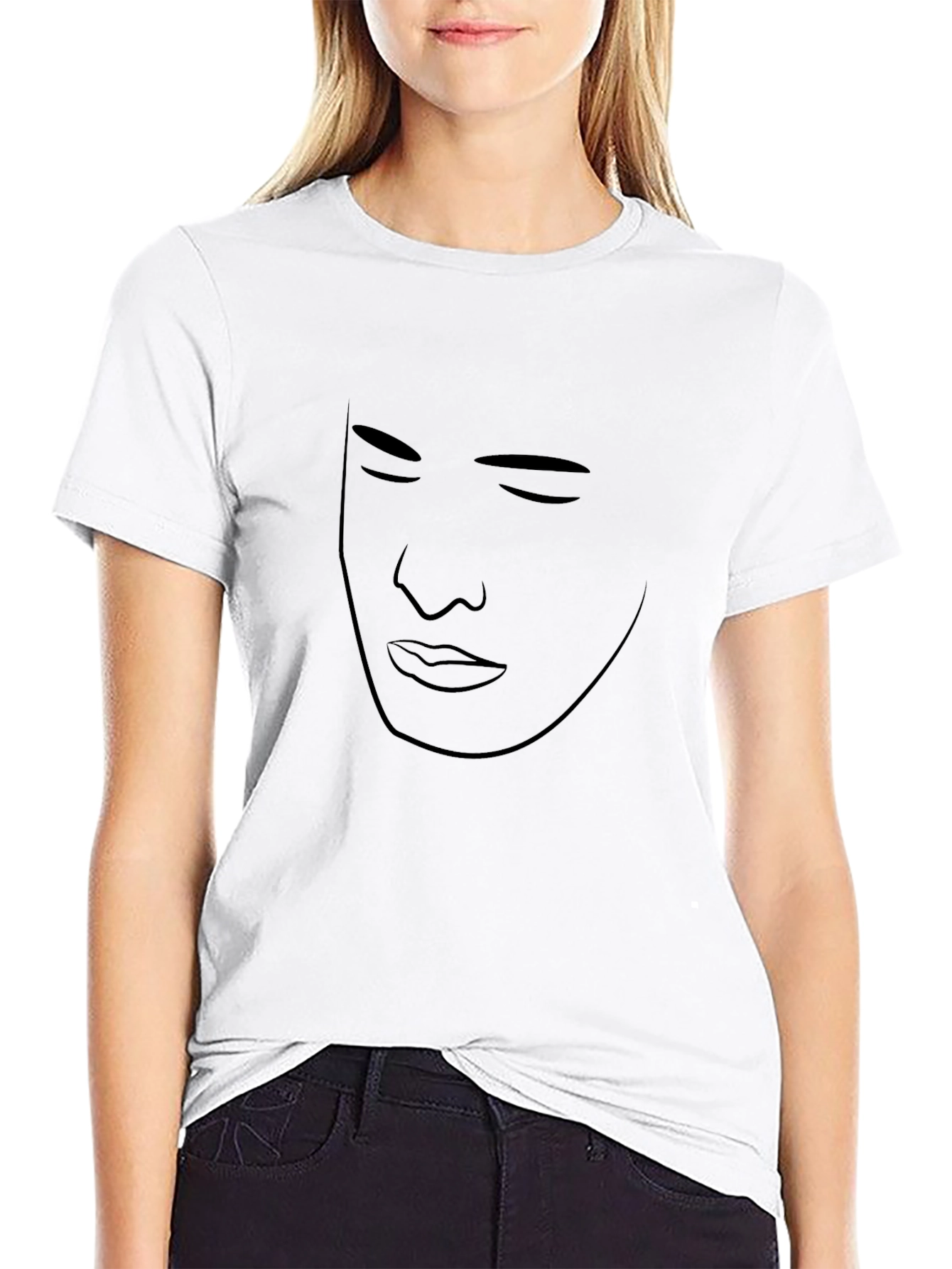 Minimalist Face Outline Black T-Shirt
