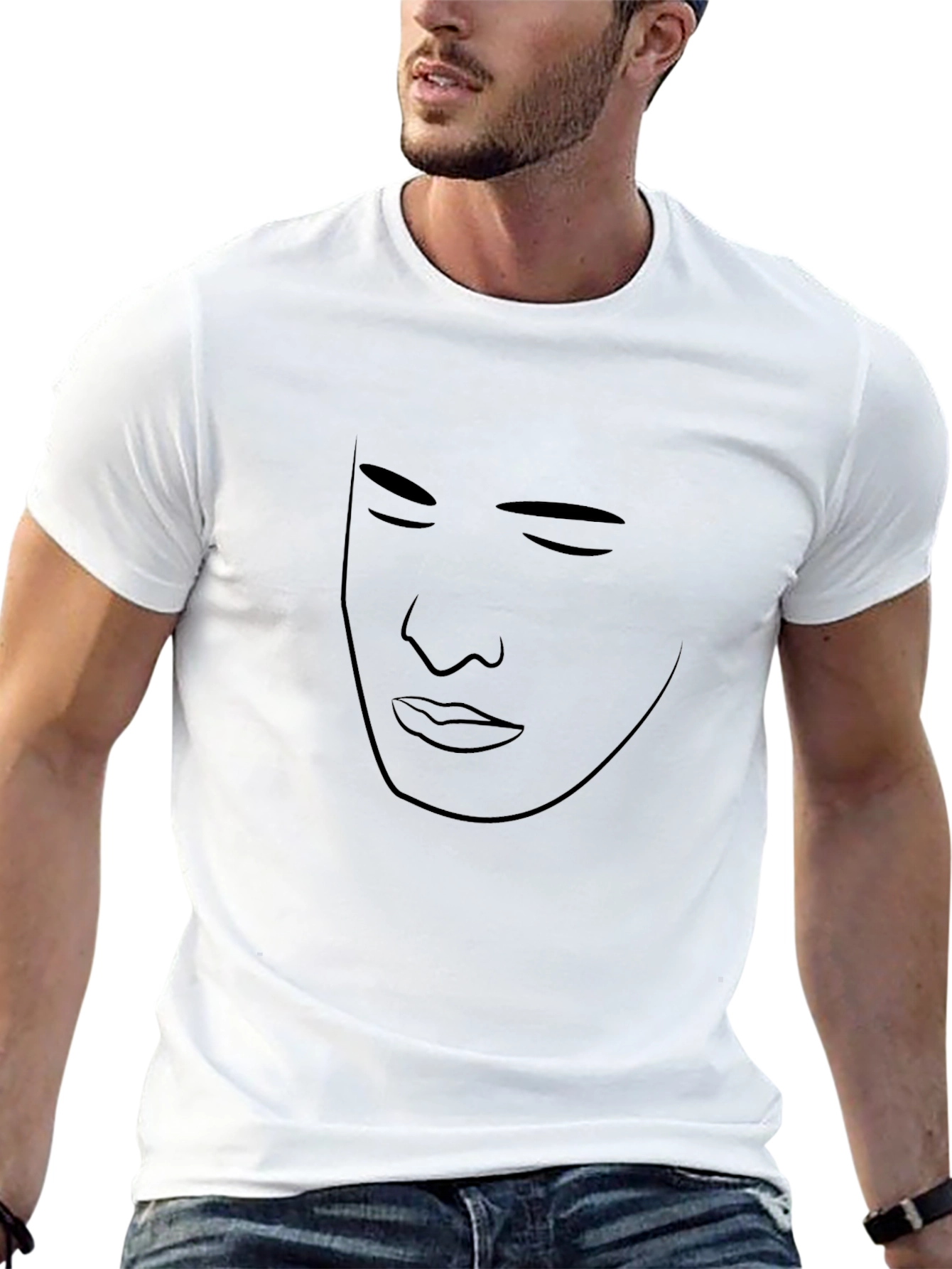 Minimalist Face Outline Black T-Shirt