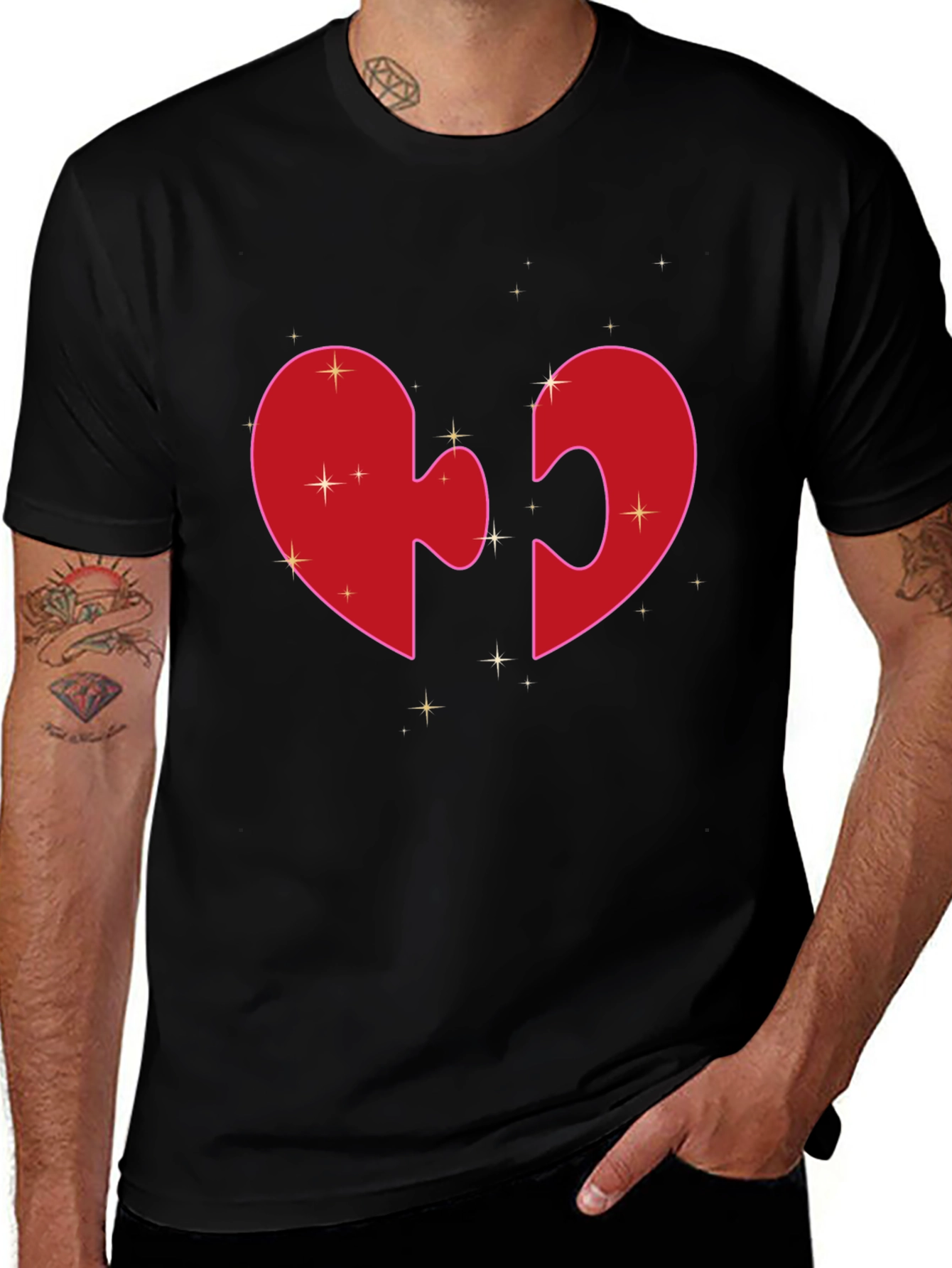 Heart Puzzle Piece Graphic Tee - Black