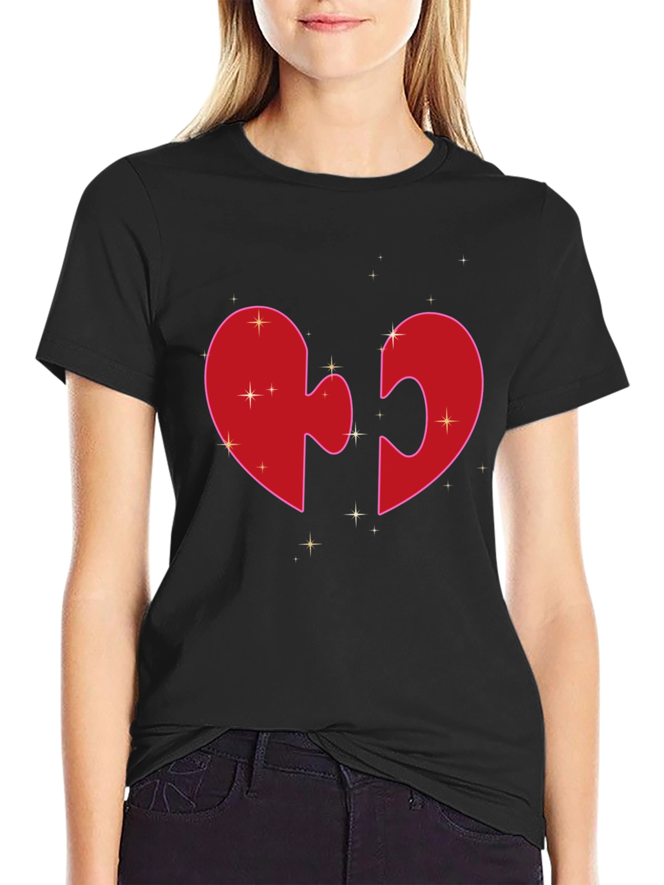 Heart Puzzle Piece Graphic Tee - Black