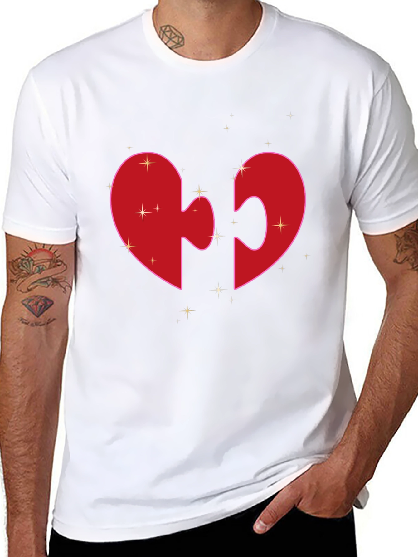 Heart Puzzle Piece Graphic Tee - Black