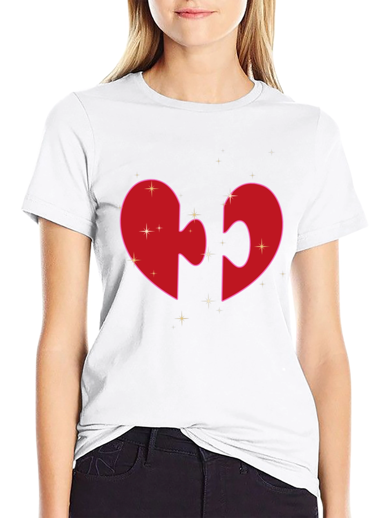 Heart Puzzle Piece Graphic Tee - Black