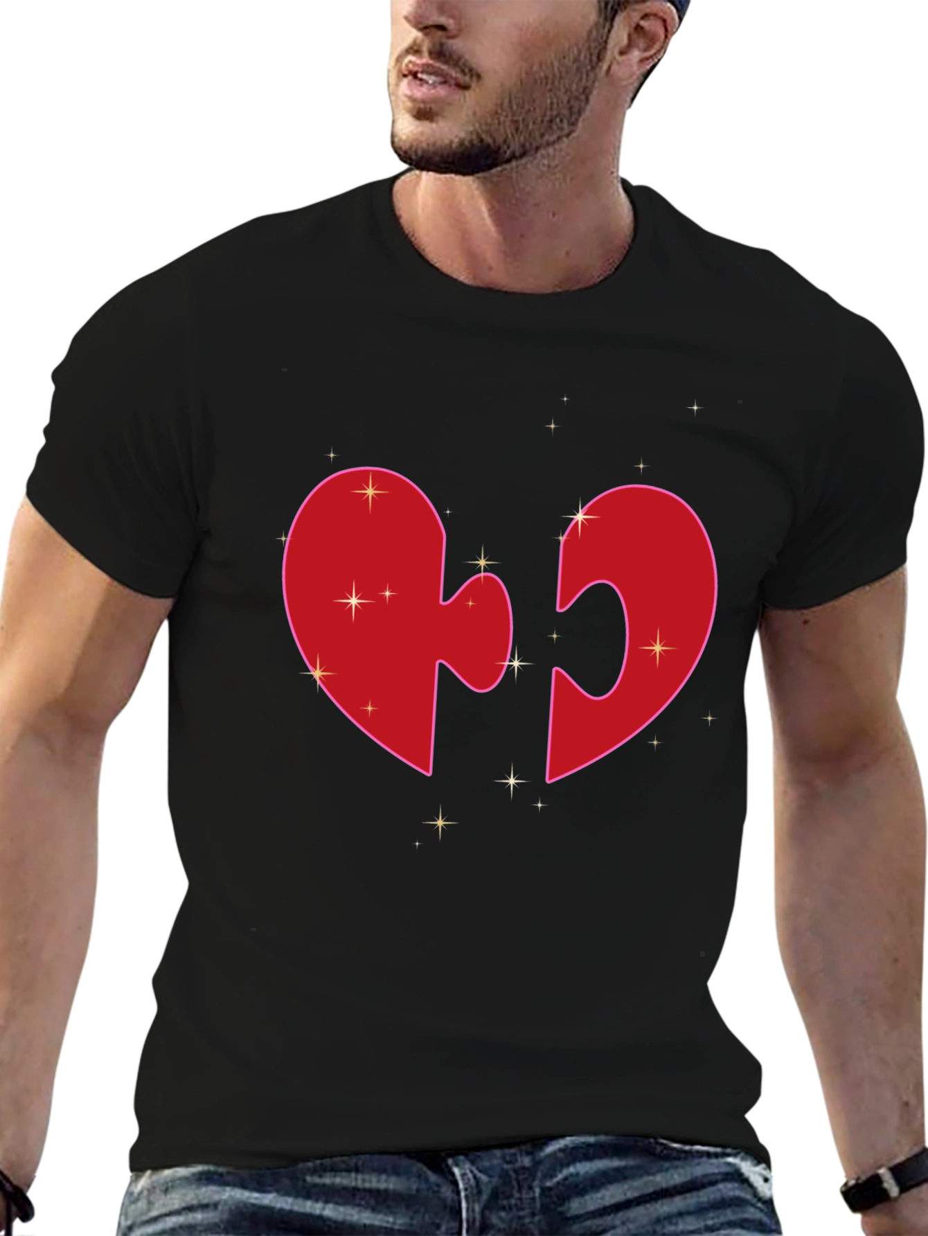 Heart Puzzle Piece Graphic Tee - Black