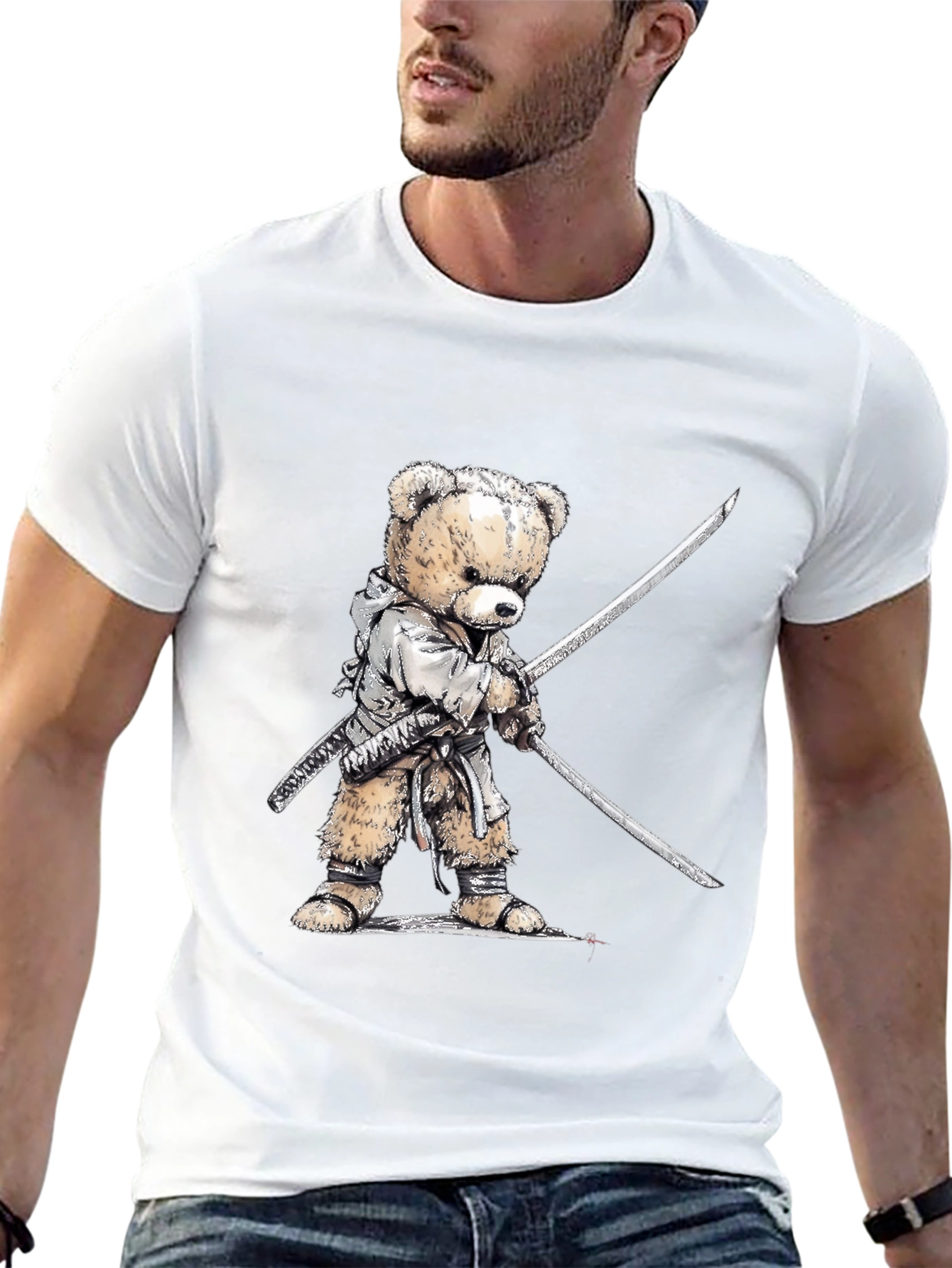 Samurai Teddy Bear T-Shirt - Black Graphic Tee