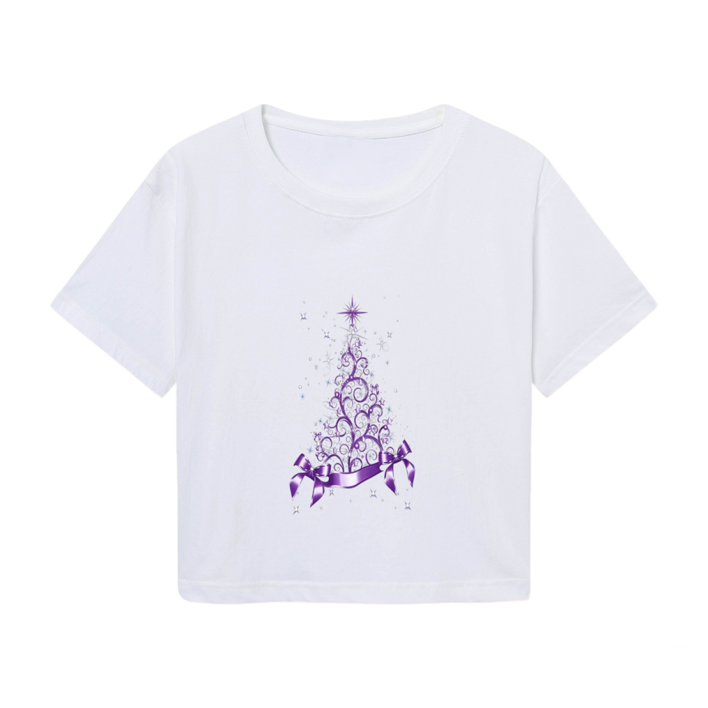 Elegant Purple Swirl Christmas Tree With Ribbon Festive Crop T?Shirt