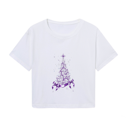 Elegant Purple Swirl Christmas Tree With Ribbon Festive Crop T?Shirt
