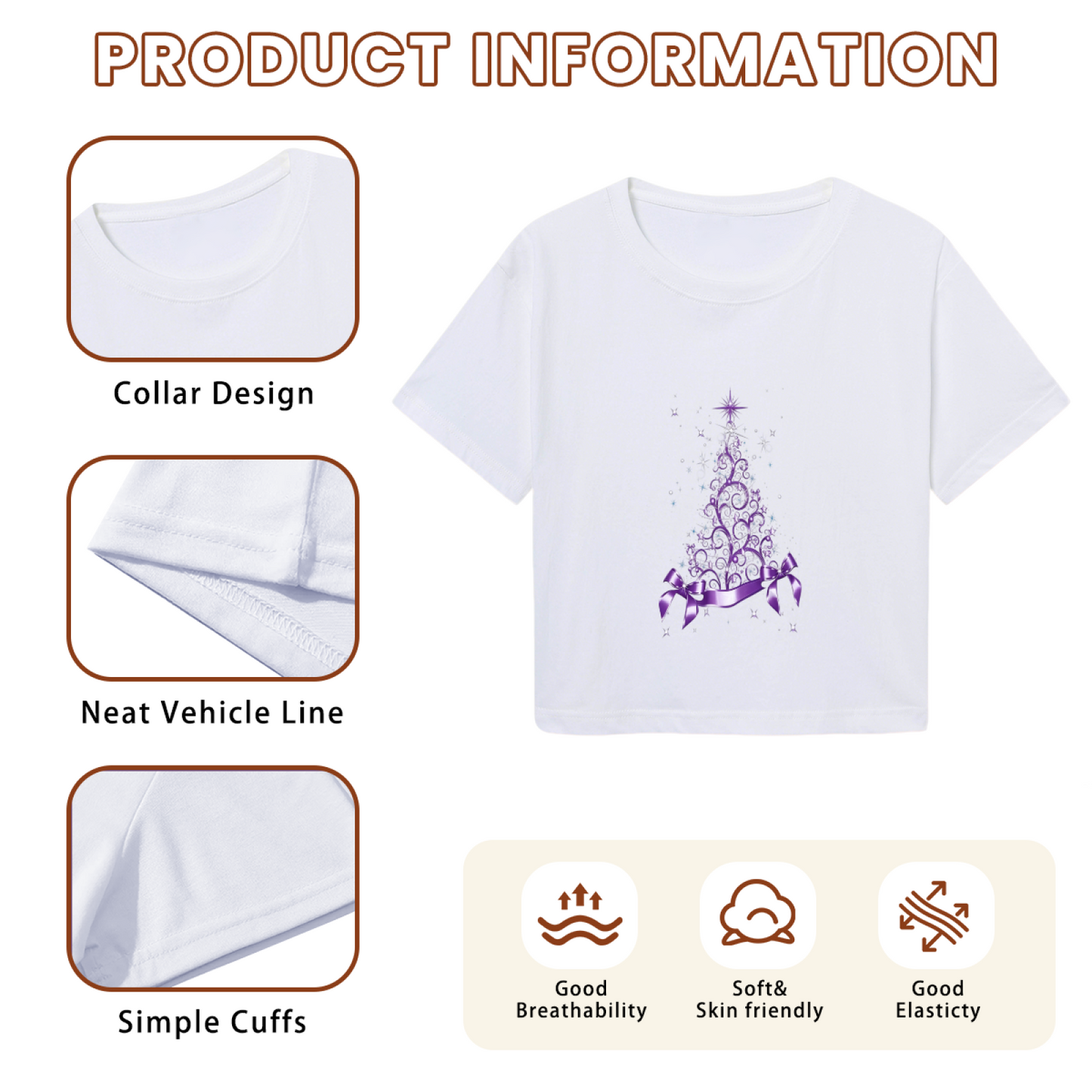 Elegant Purple Swirl Christmas Tree With Ribbon Festive Crop T?Shirt