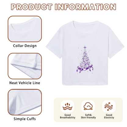 Elegant Purple Swirl Christmas Tree With Ribbon Festive Crop T?Shirt