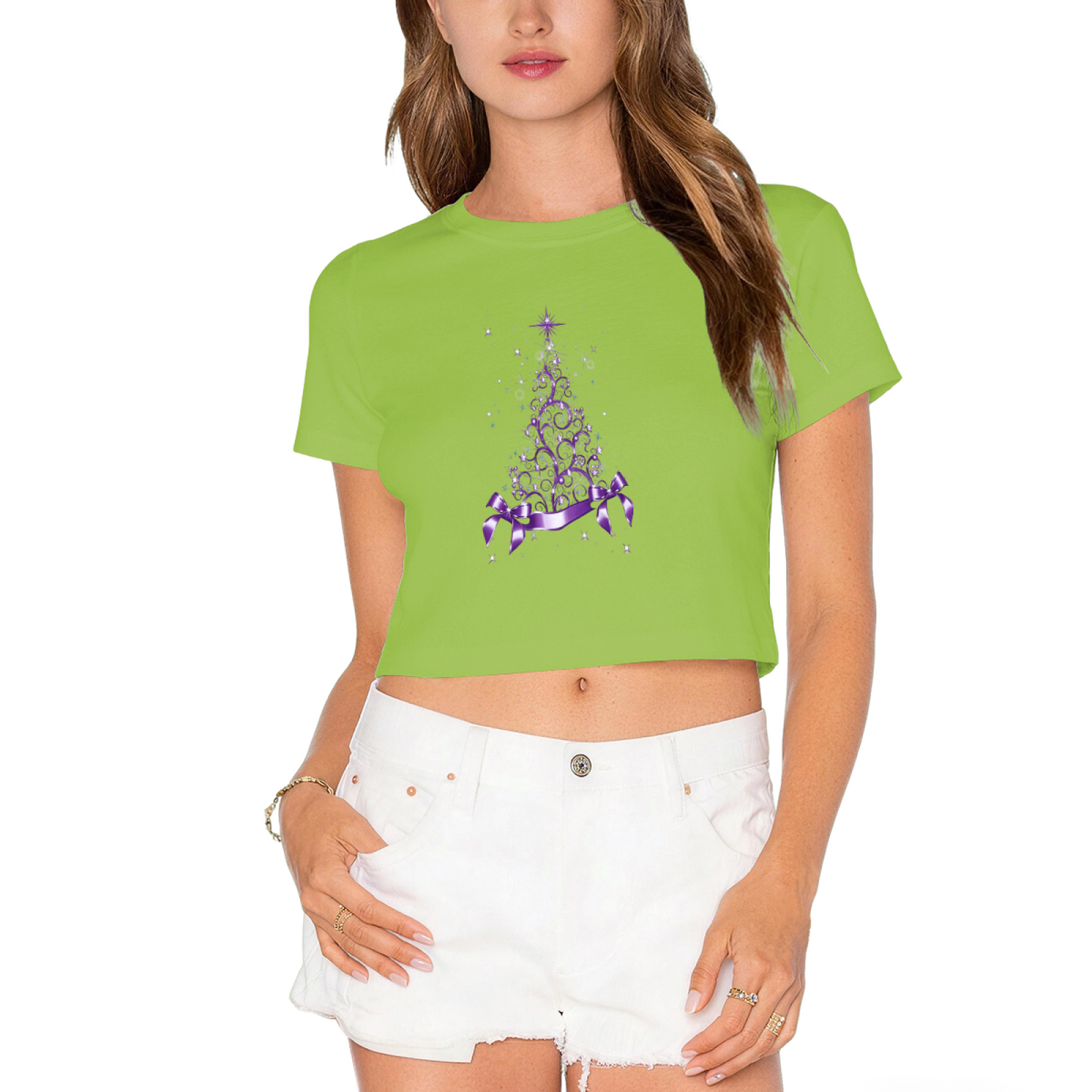 Elegant Purple Swirl Christmas Tree With Ribbon Festive Crop T?Shirt
