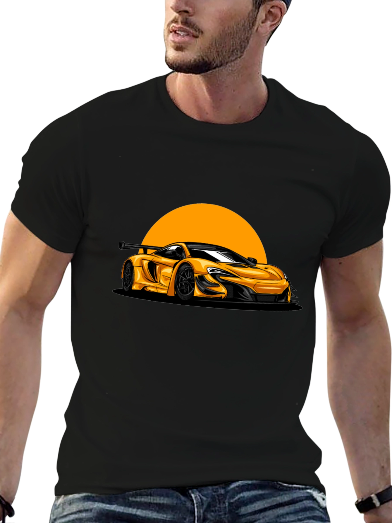 Yellow Car Graphic Black T-Shirt