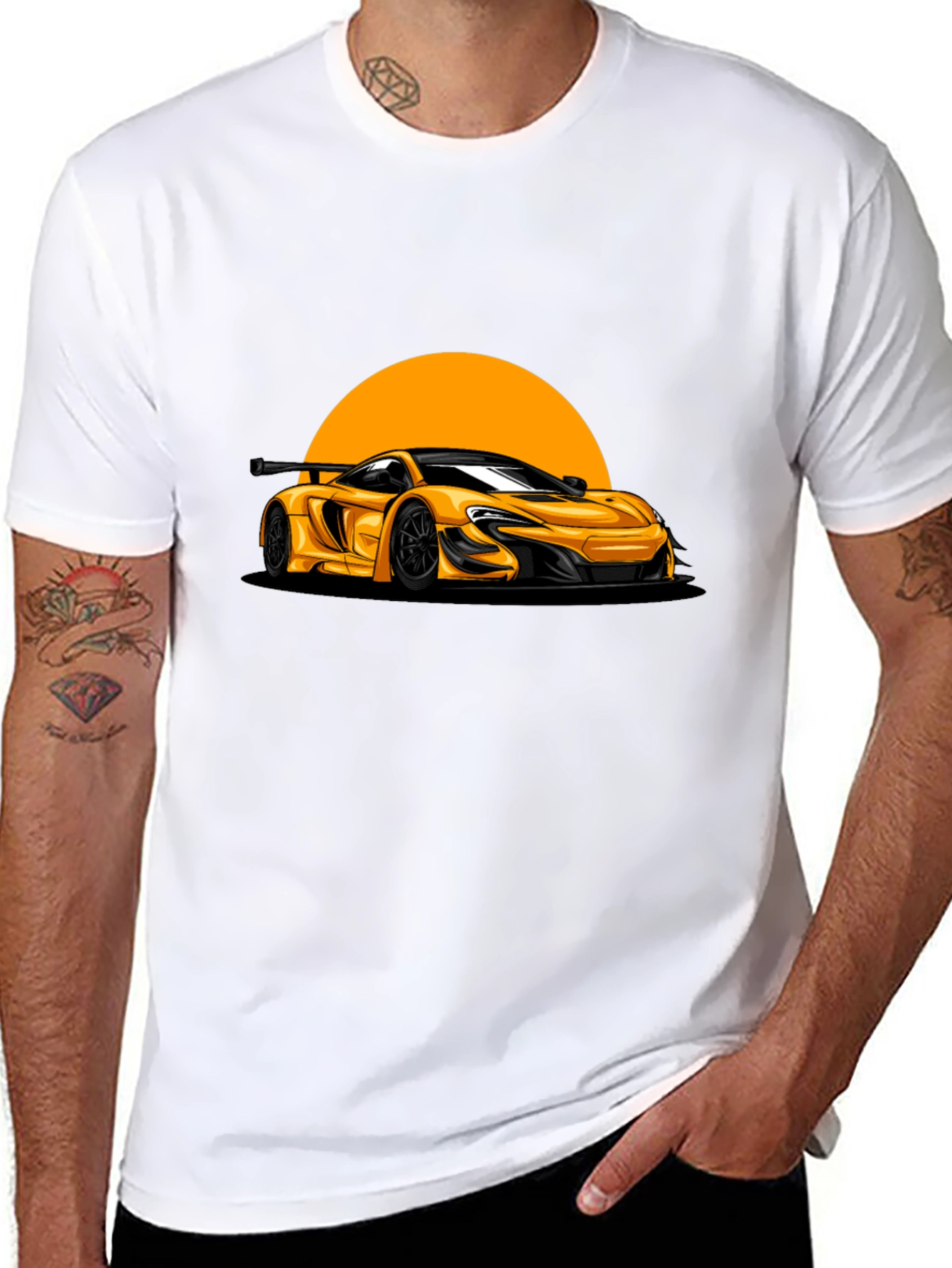 Yellow Car Graphic Black T-Shirt