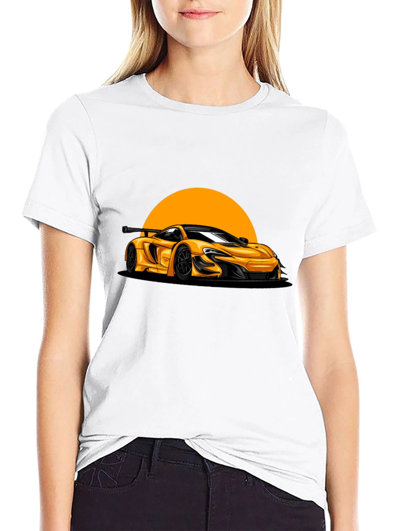 Yellow Car Graphic Black T-Shirt