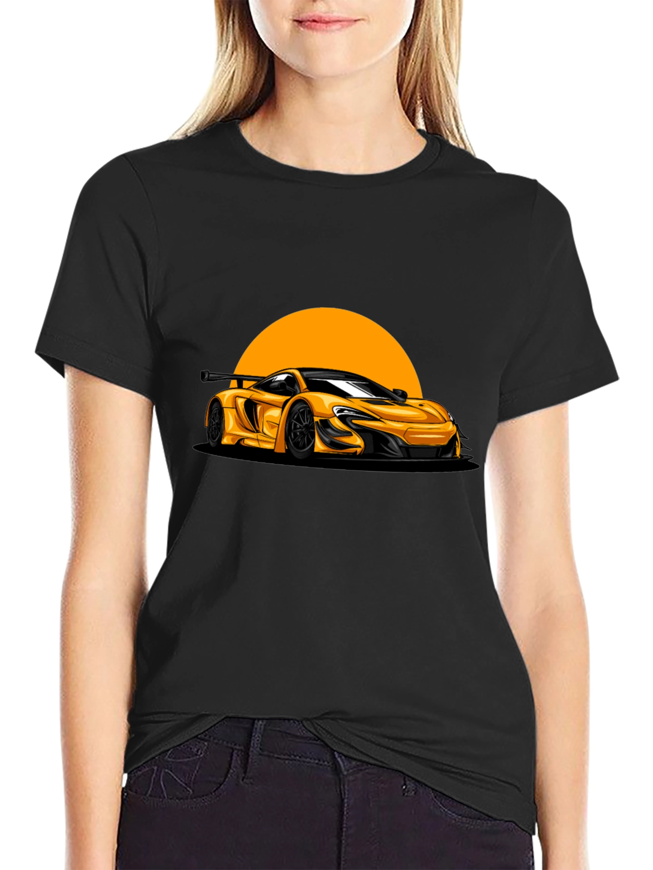 Yellow Car Graphic Black T-Shirt