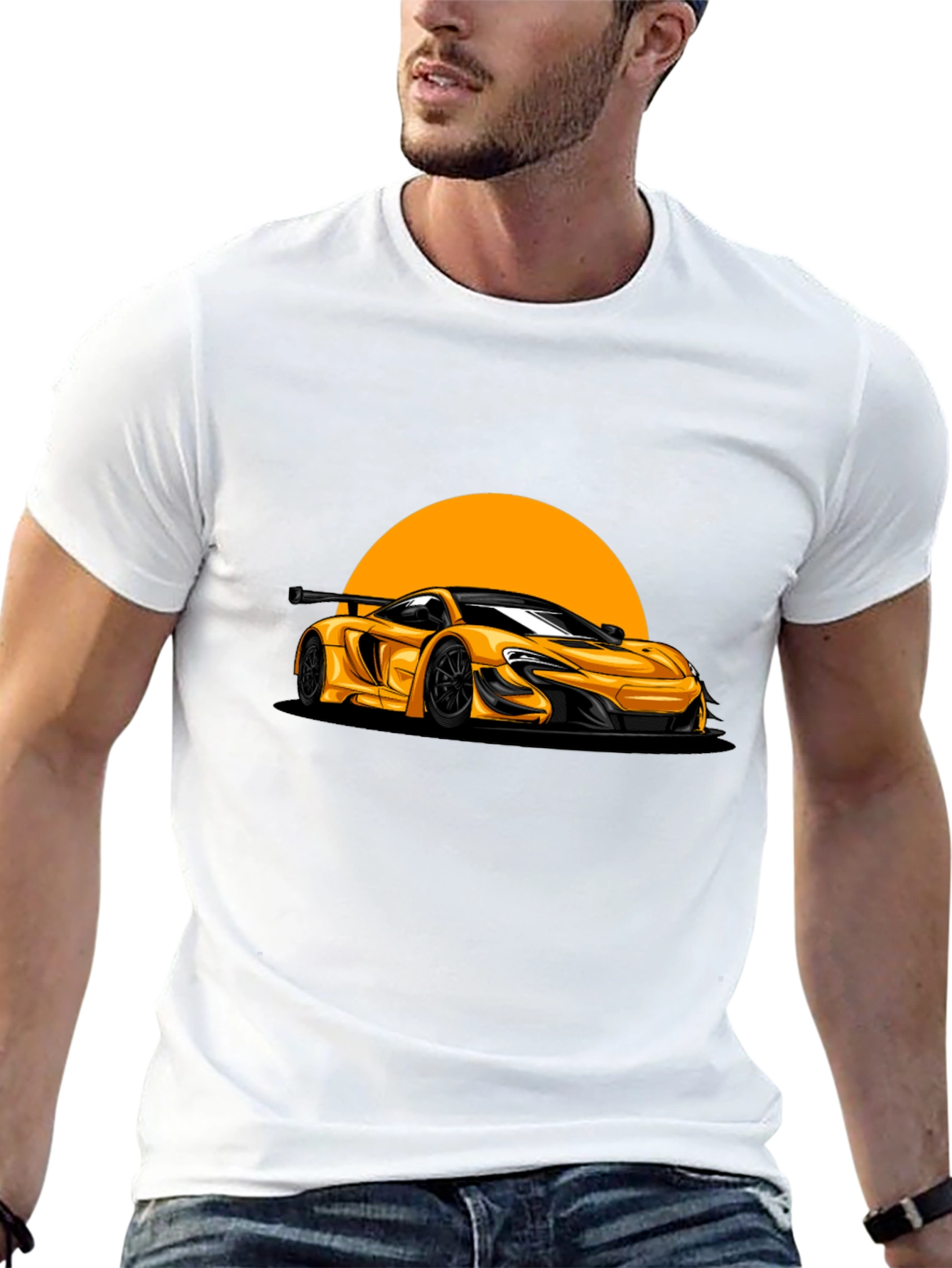 Yellow Car Graphic Black T-Shirt