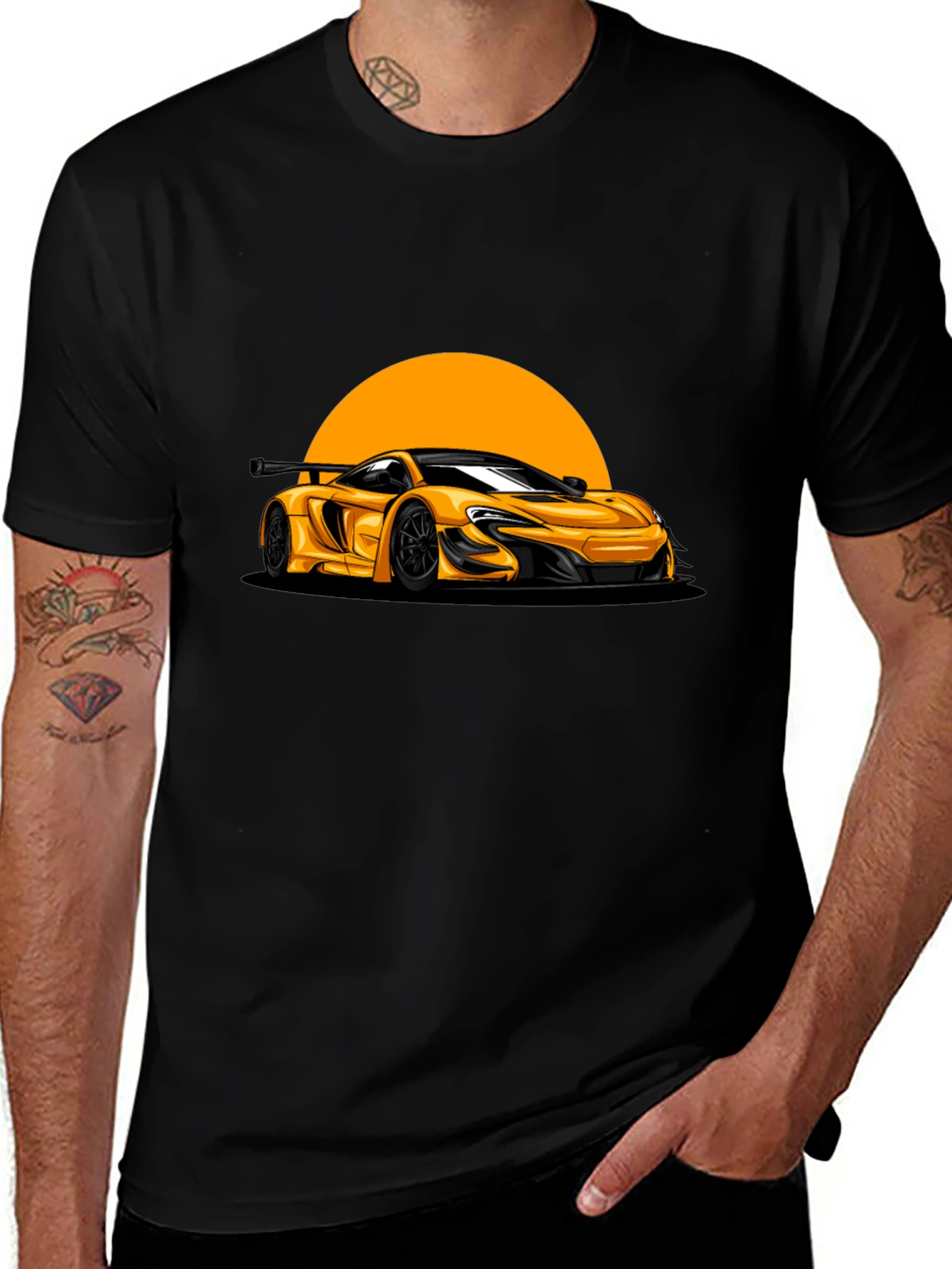 Yellow Car Graphic Black T-Shirt
