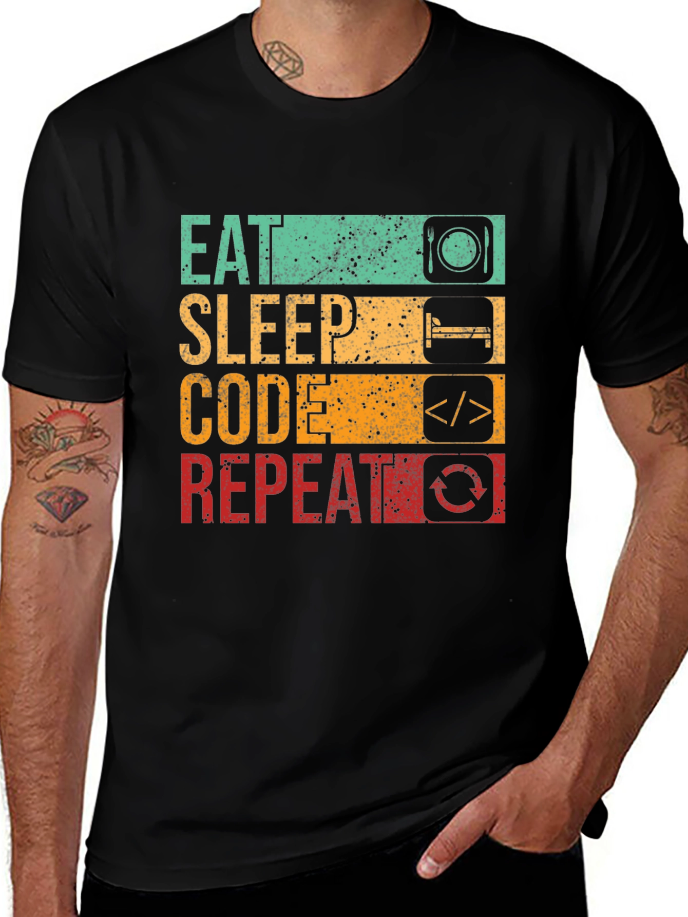 Eat Sleep Code Repeat Graphic Tee - Black