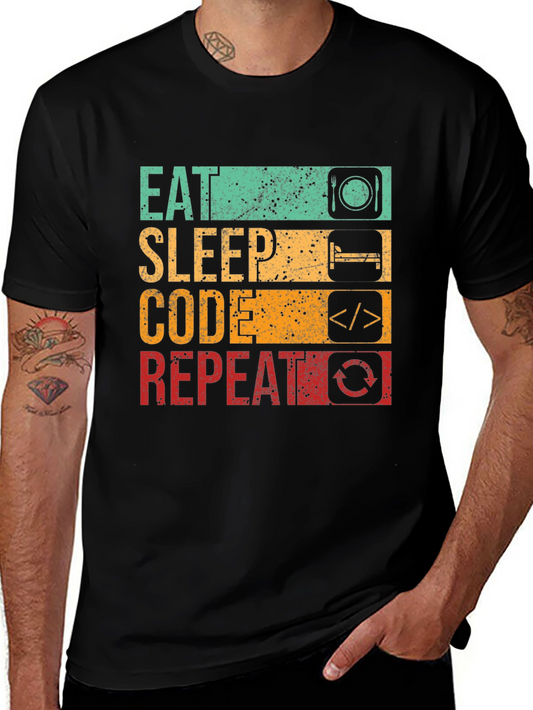 Eat Sleep Code Repeat Graphic Tee - Black