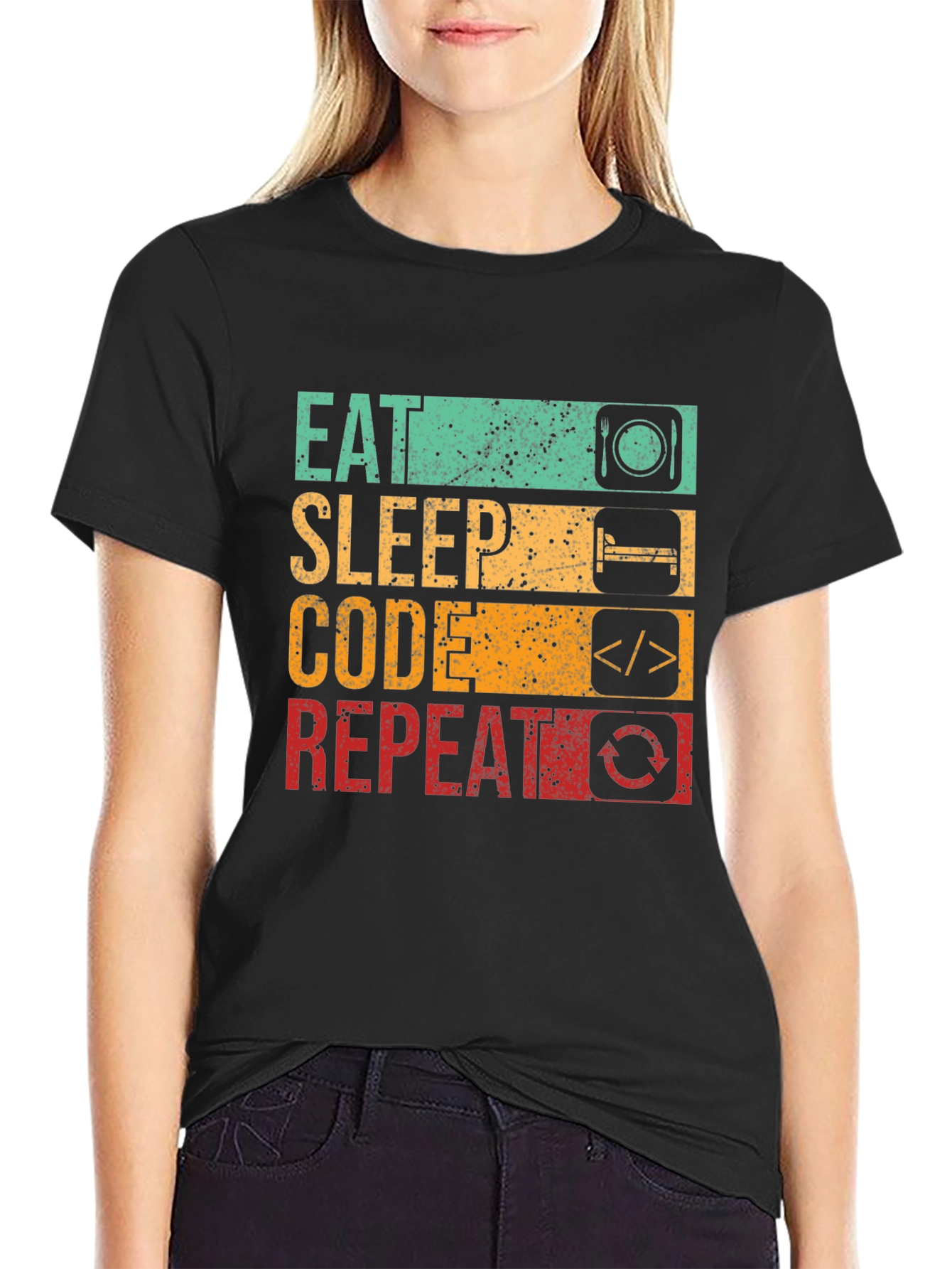 Eat Sleep Code Repeat Graphic Tee - Black