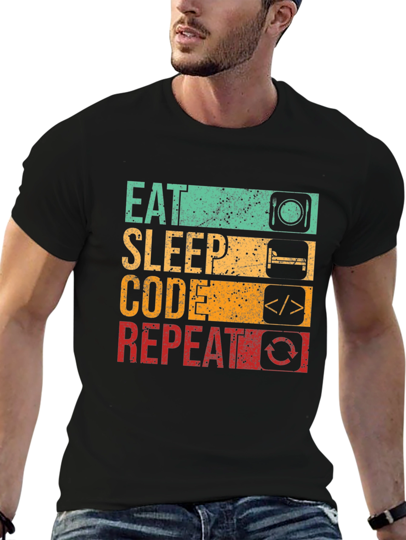 Eat Sleep Code Repeat Graphic Tee - Black