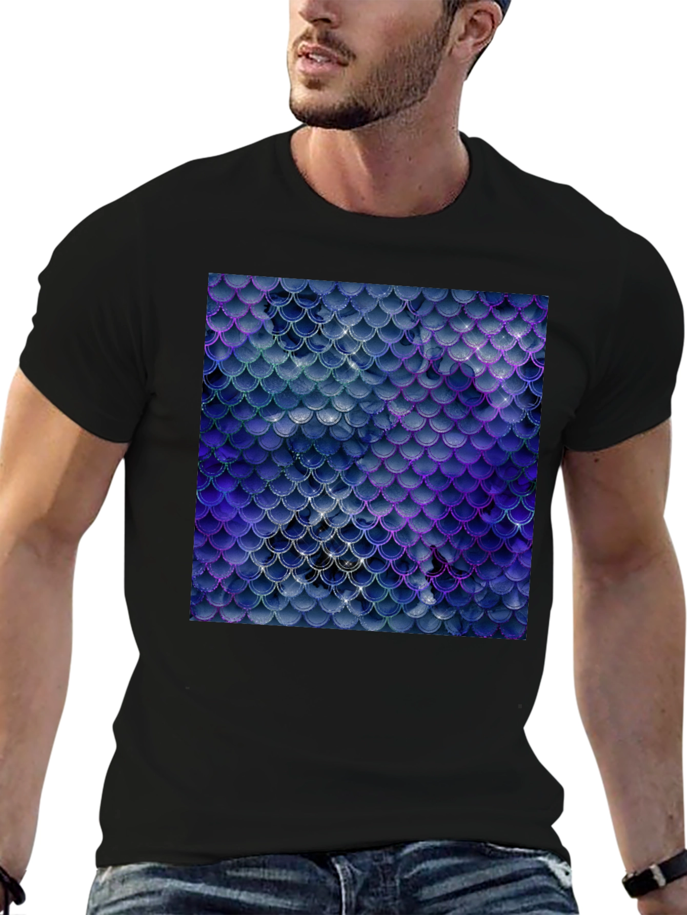 Scales Pattern Tee - Sleek Black Graphic T-Shirt