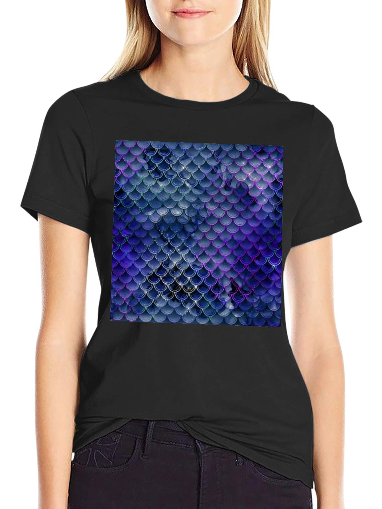 Scales Pattern Tee - Sleek Black Graphic T-Shirt