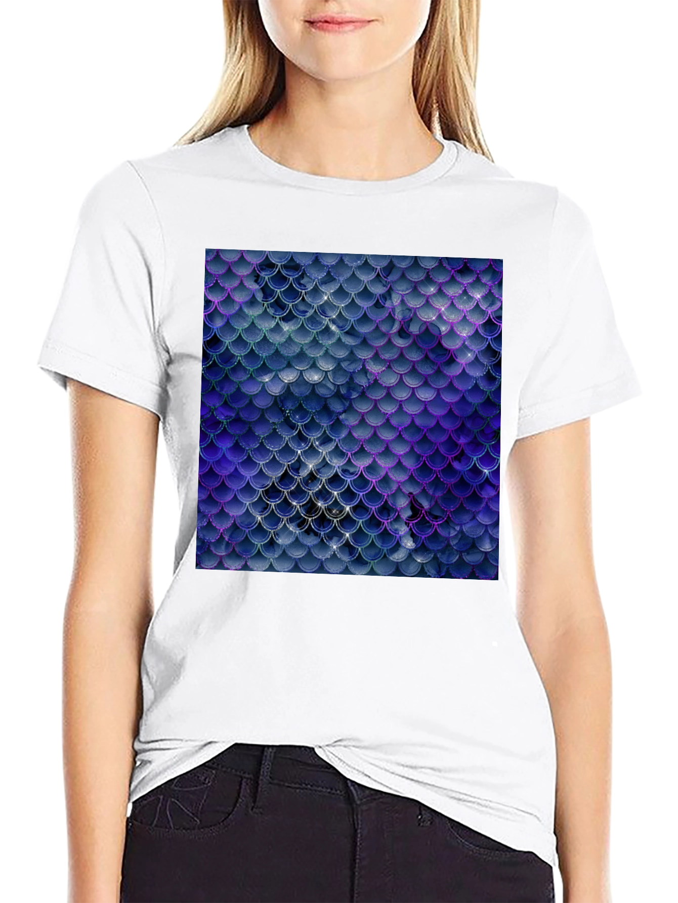 Scales Pattern Tee - Sleek Black Graphic T-Shirt