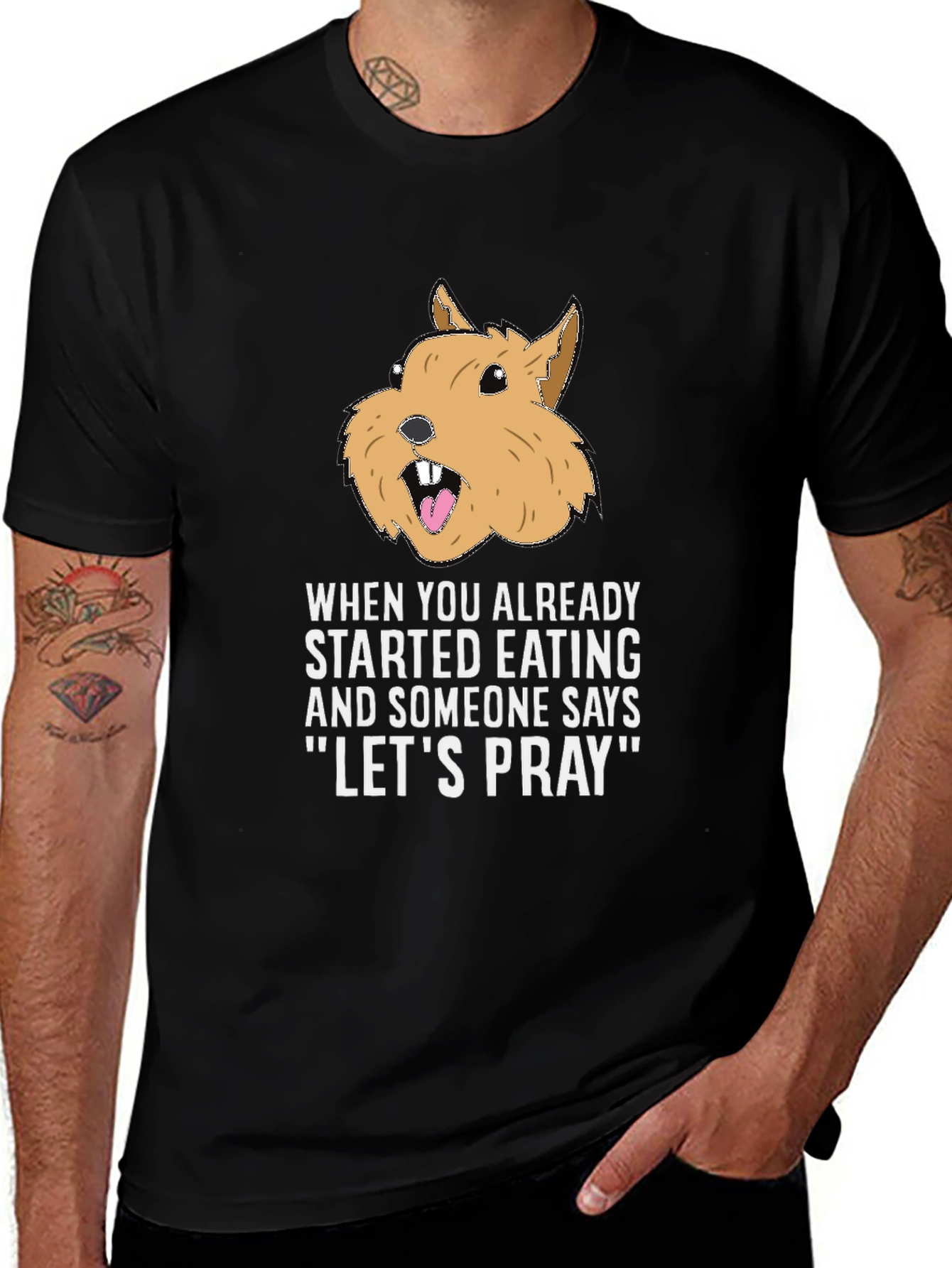 Funny Lets Pray Eating Graphic T-Shirt